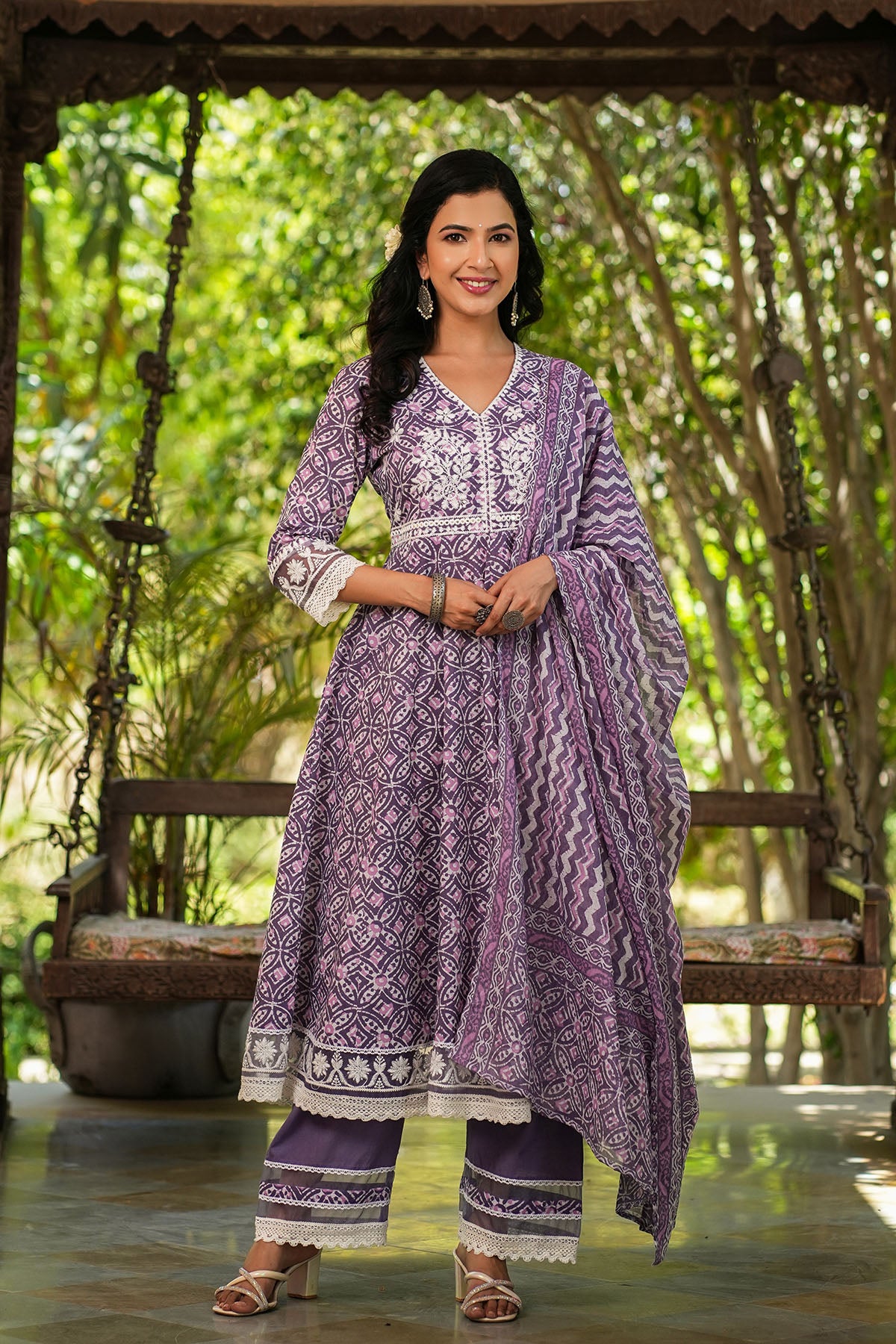 Magenta Cotton Embroidered Anarkali Suit