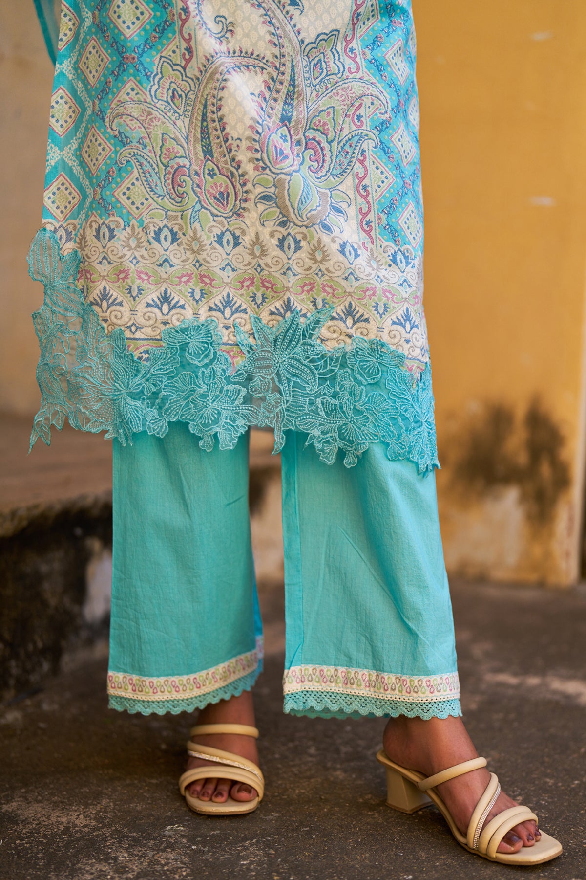 Sky Blue Cotton Embroidered Suit Set