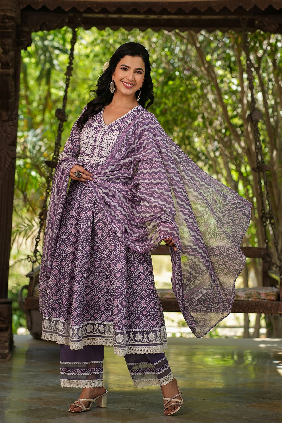 Magenta Cotton Embroidered Anarkali Suit