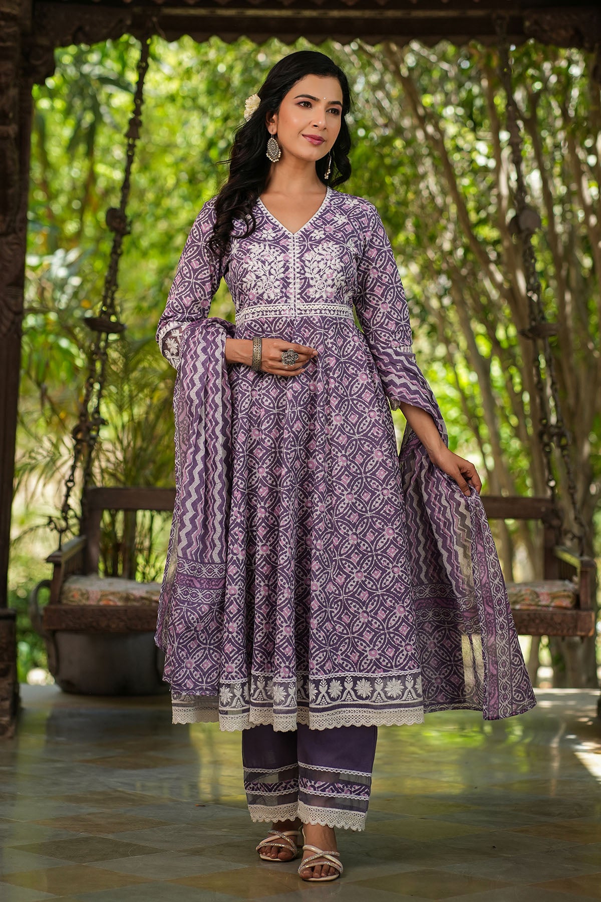 Magenta Cotton Embroidered Anarkali Suit