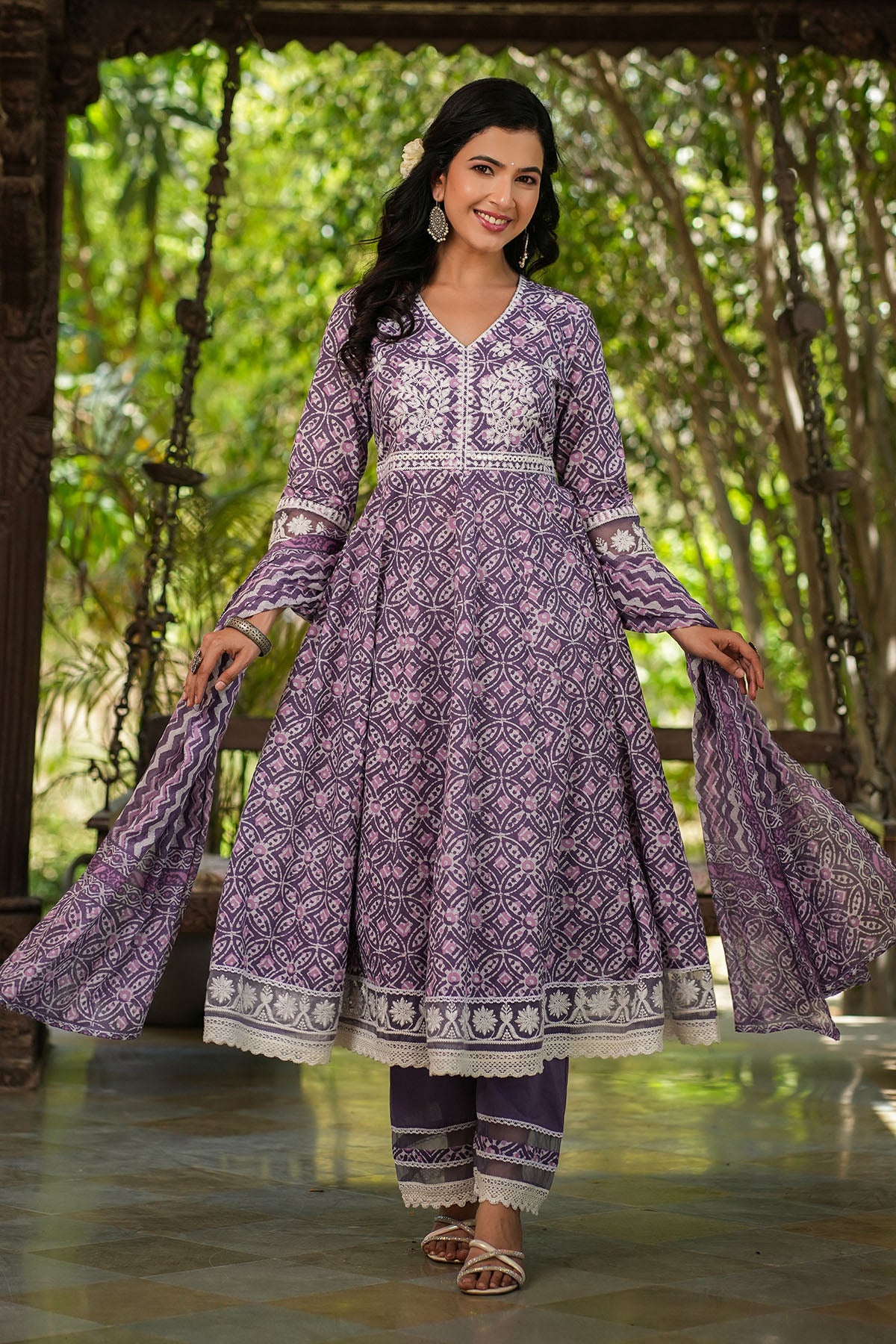 Magenta Cotton Embroidered Anarkali Suit