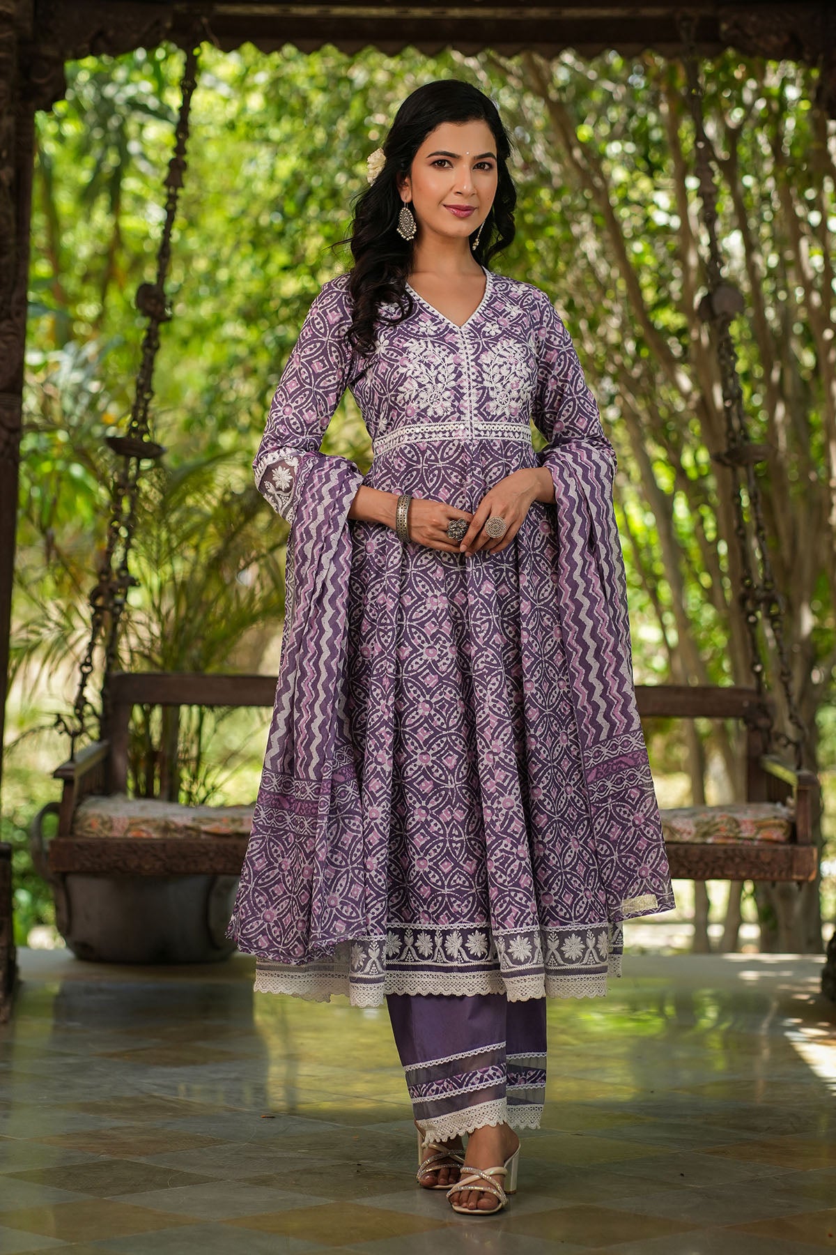 Magenta Cotton Embroidered Anarkali Suit