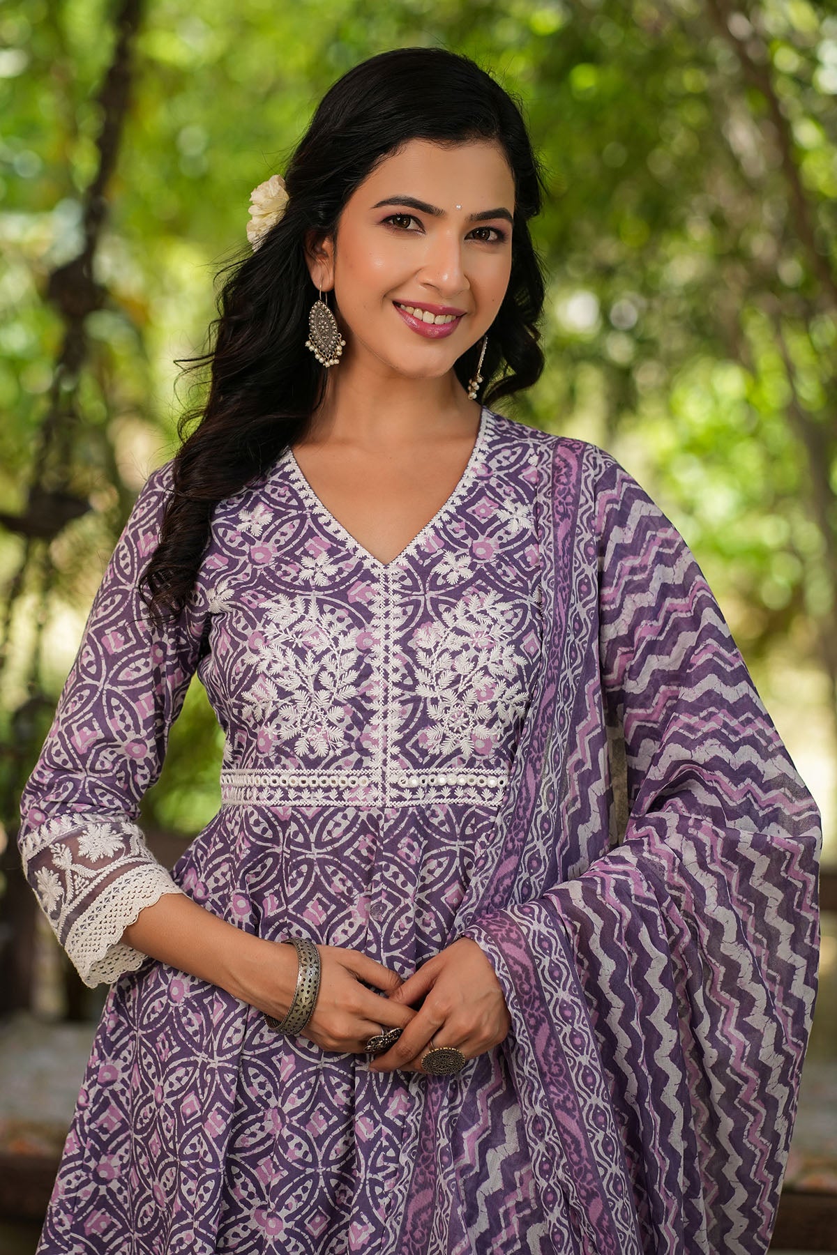 Magenta Cotton Embroidered Anarkali Suit