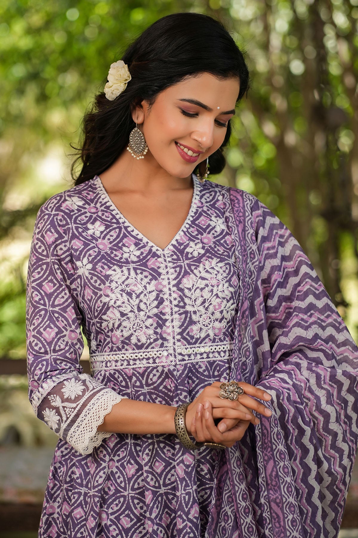 Magenta Cotton Embroidered Anarkali Suit