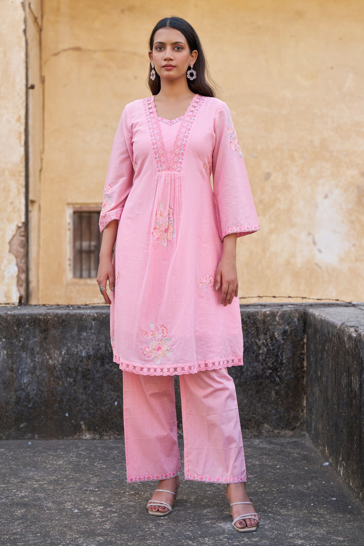 Pink Mul Mul Embroidered Co-ord Set