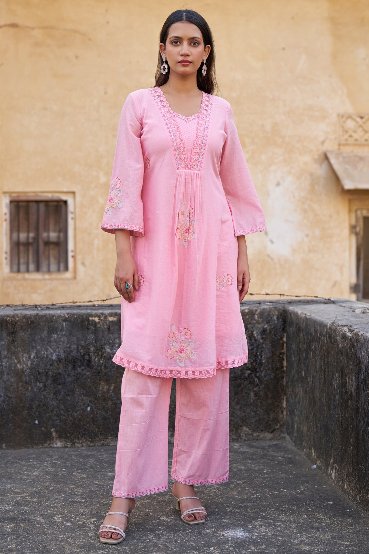 Pink Mul Mul Embroidered Co-ord Set