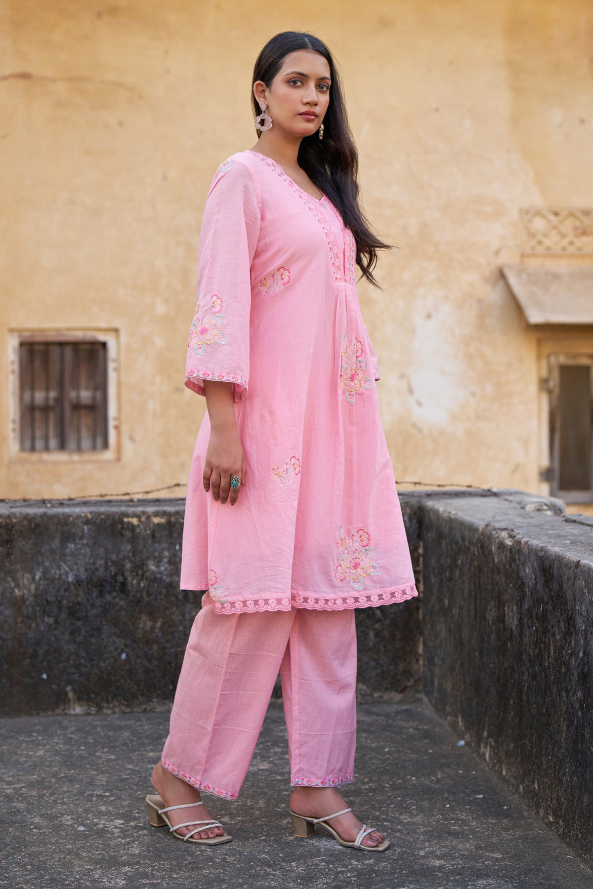Pink Mul Mul Embroidered Co-ord Set