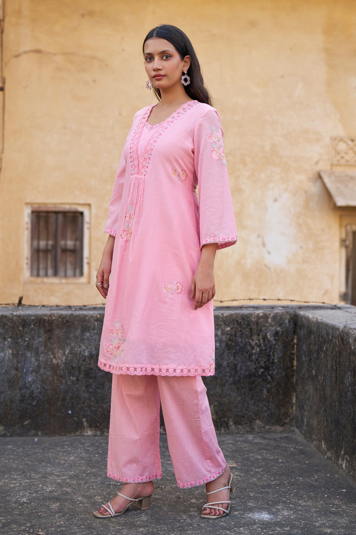 Pink Mul Mul Embroidered Co-ord Set