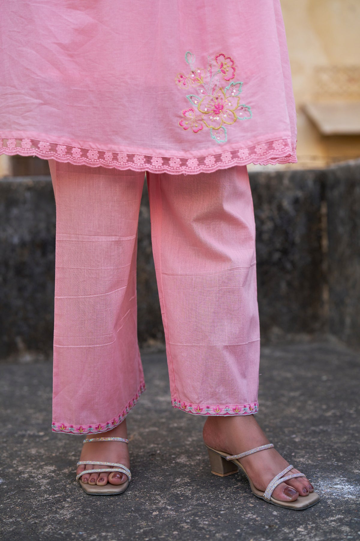 Pink Mul Mul Embroidered Co-ord Set