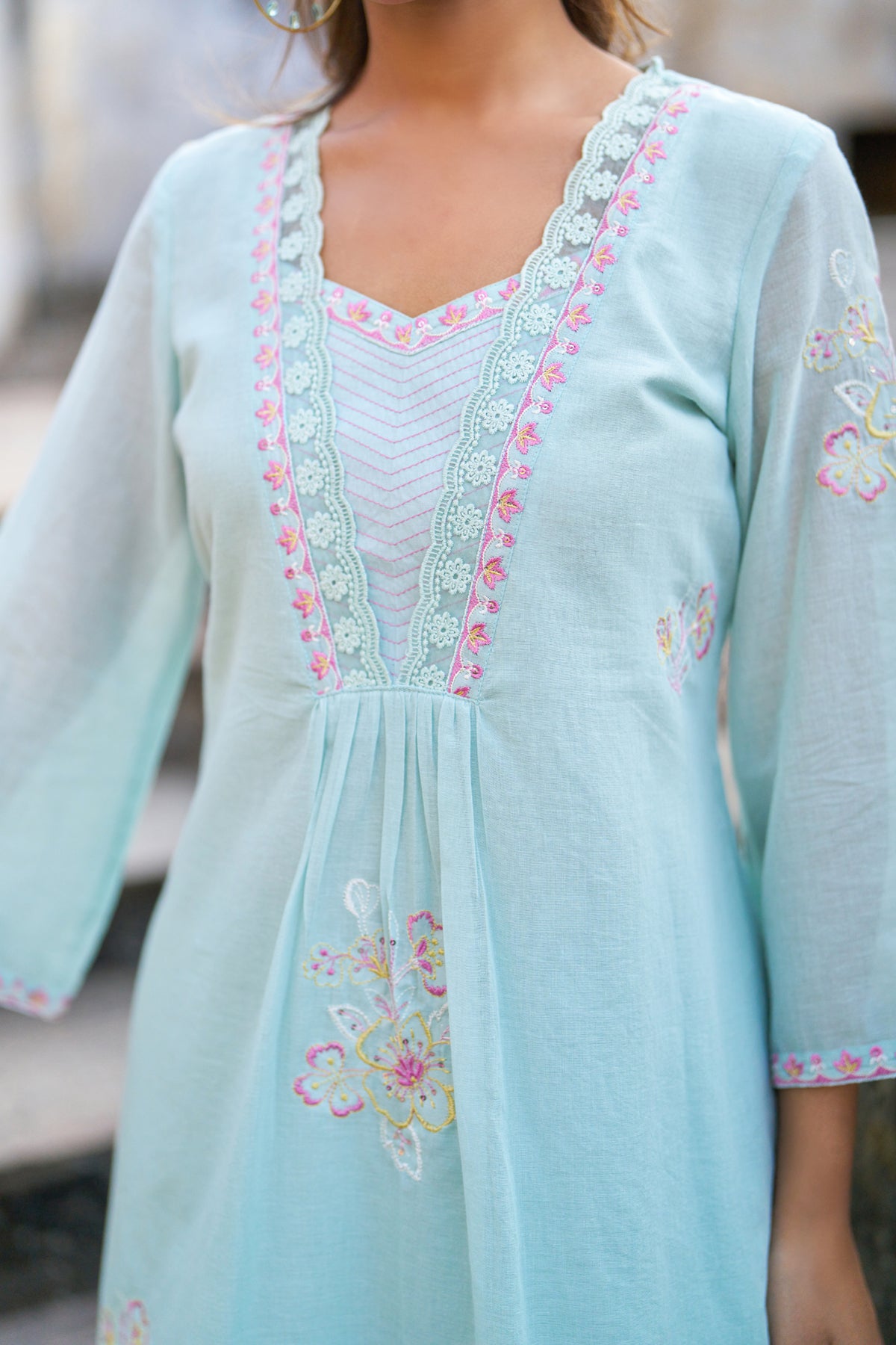 Sky Blue Mul Mul Embroidered Co-ord Set