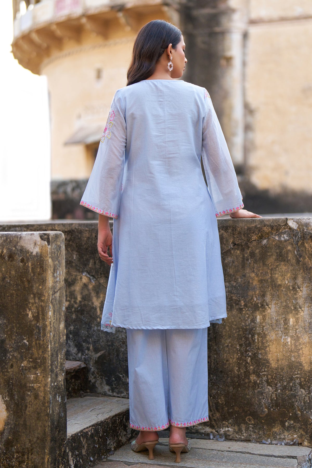 Blue Mul Mul Embroidered Co-ord Set