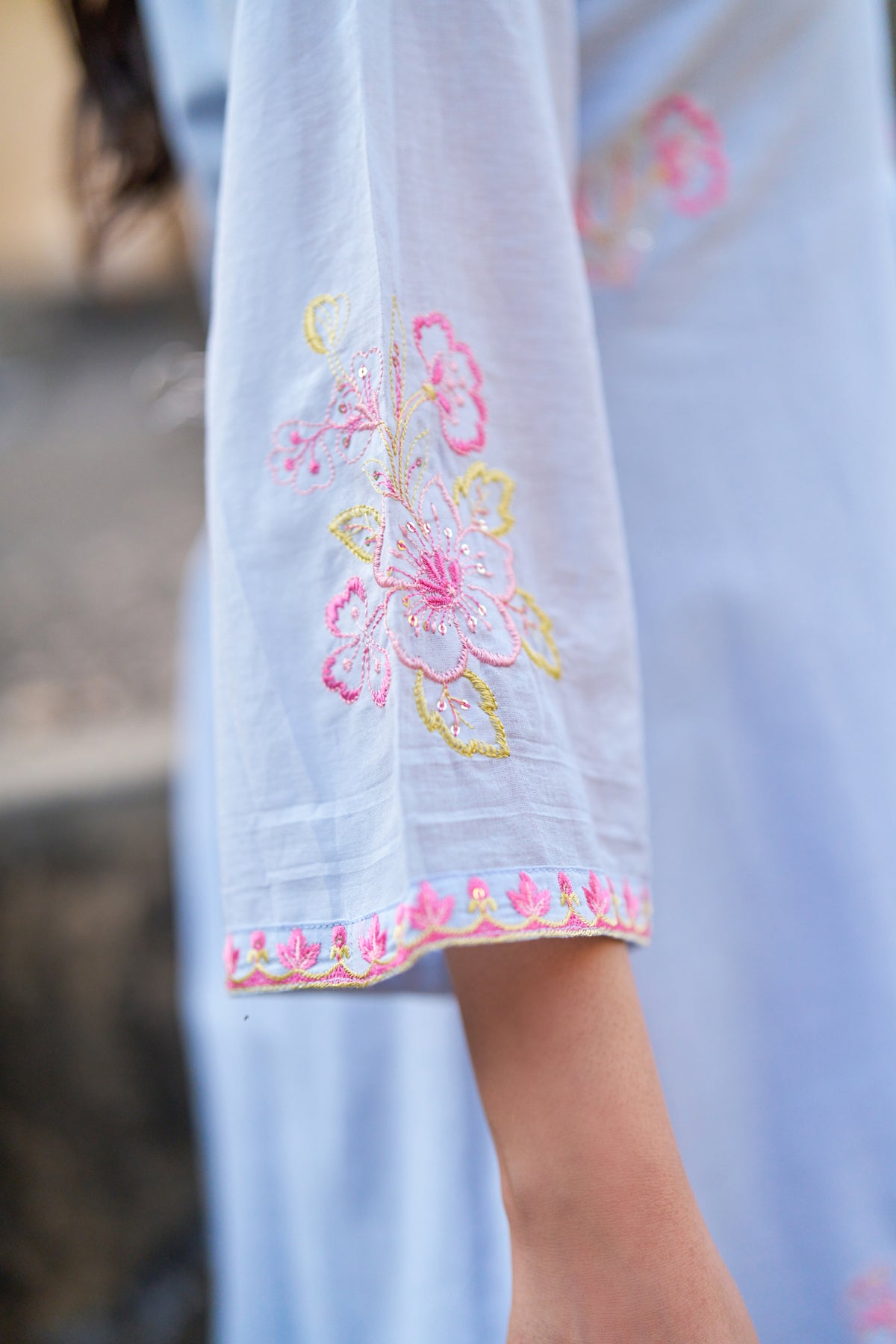 Blue Mul Mul Embroidered Co-ord Set