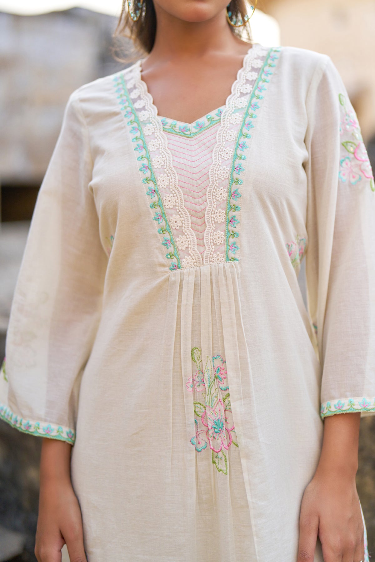 Cream Mul Mul Embroidered Cord Set