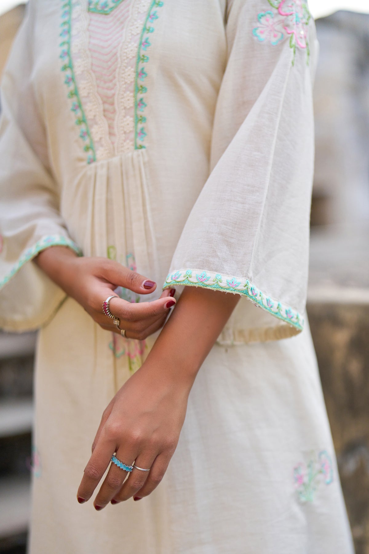 Cream Mul Mul Embroidered Cord Set