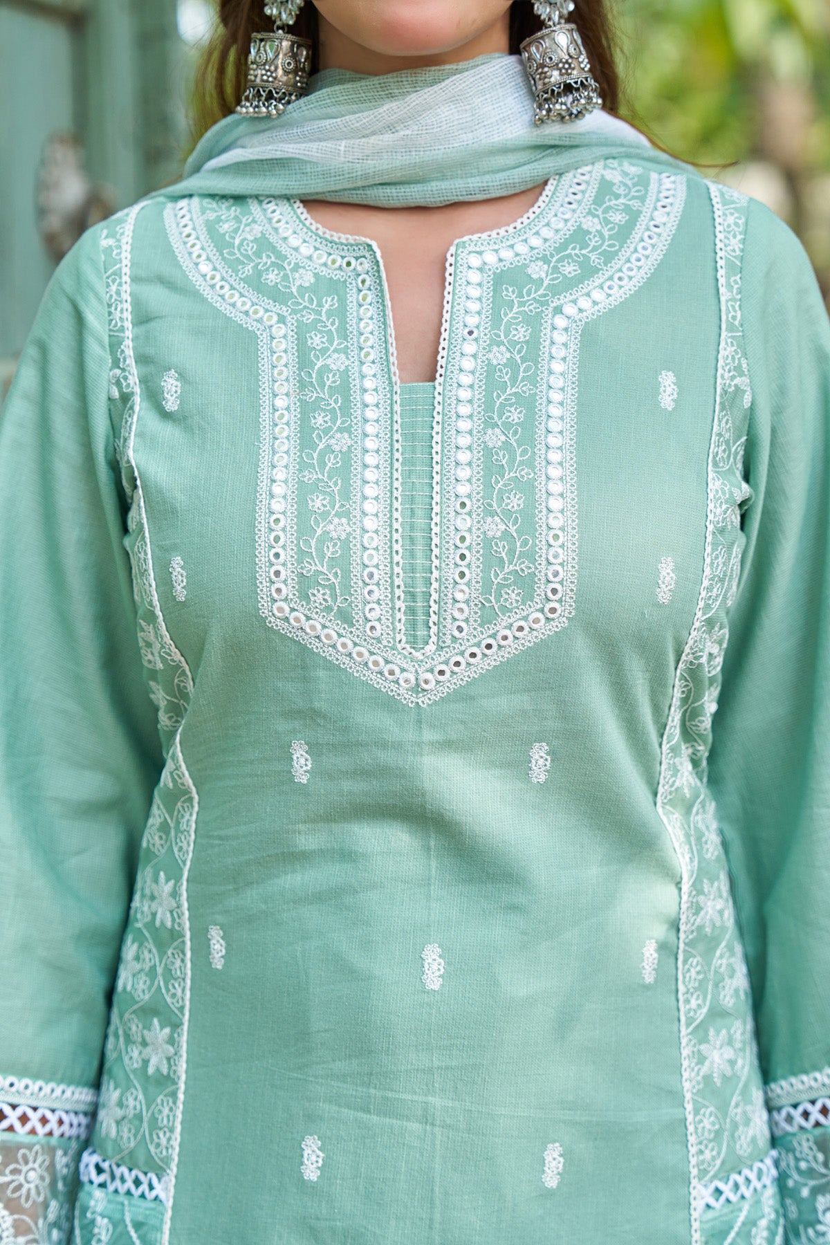 Sky Blue cotton embroidered Farshi Suit Set With Dupatta