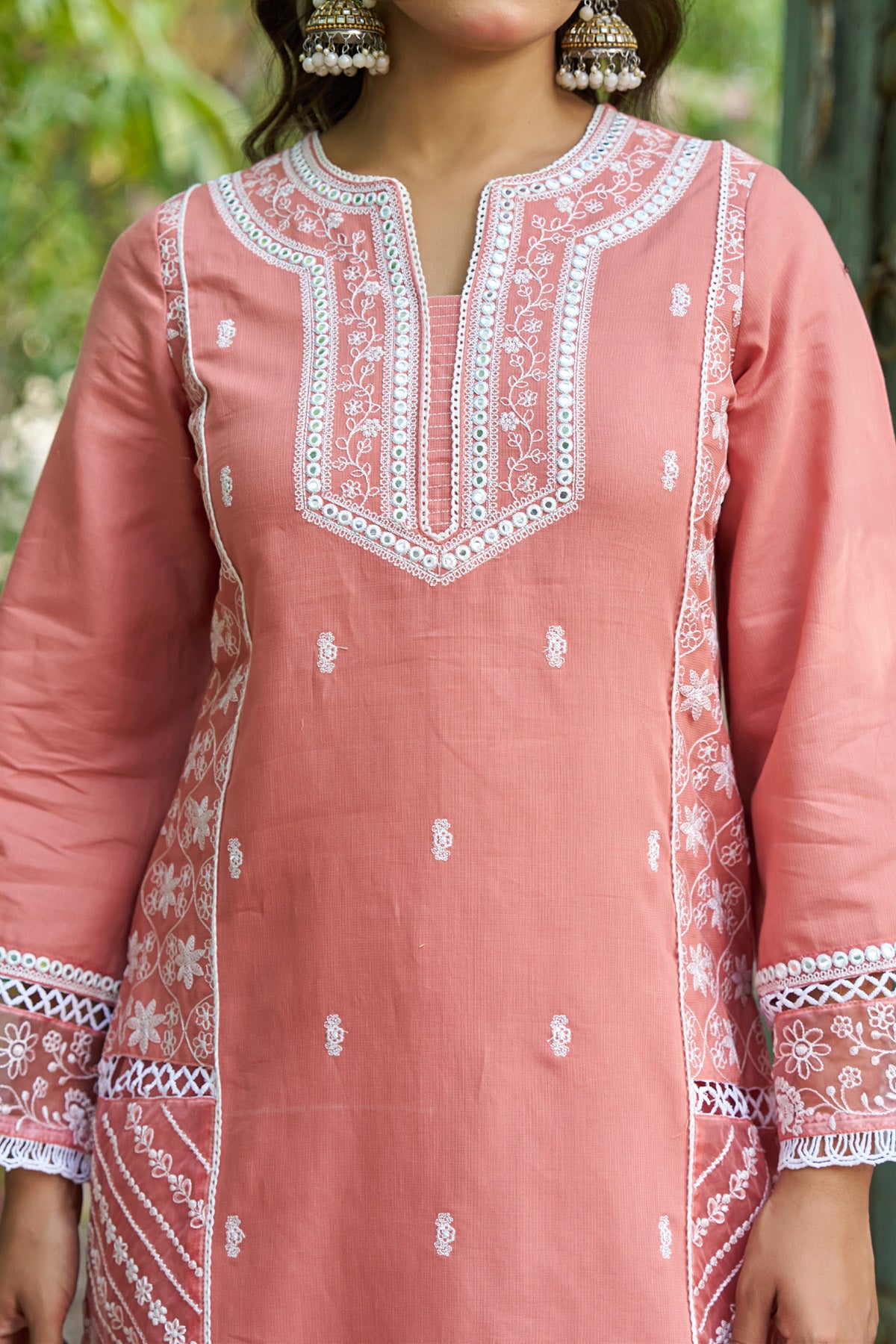 Pink cotton embroidered Farshi Suit Set With Dupatta