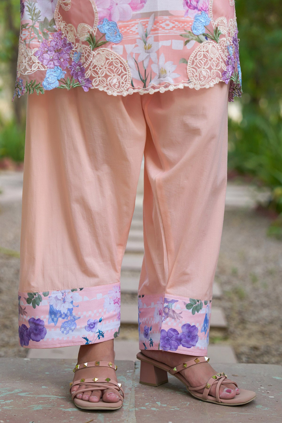 Peach cotton embroidered Farshi Suit Set With Dupatta