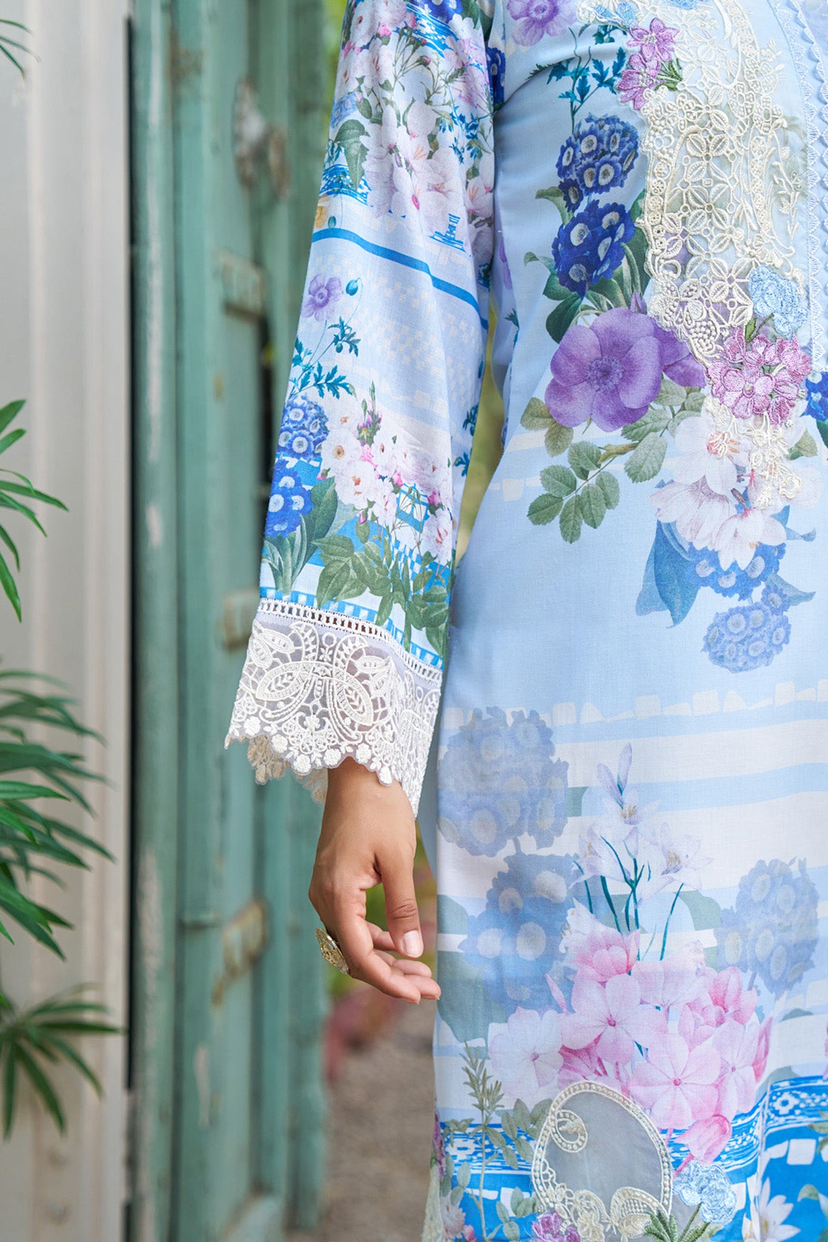 Blue cotton embroidered Farshi Suit Set With Dupatta