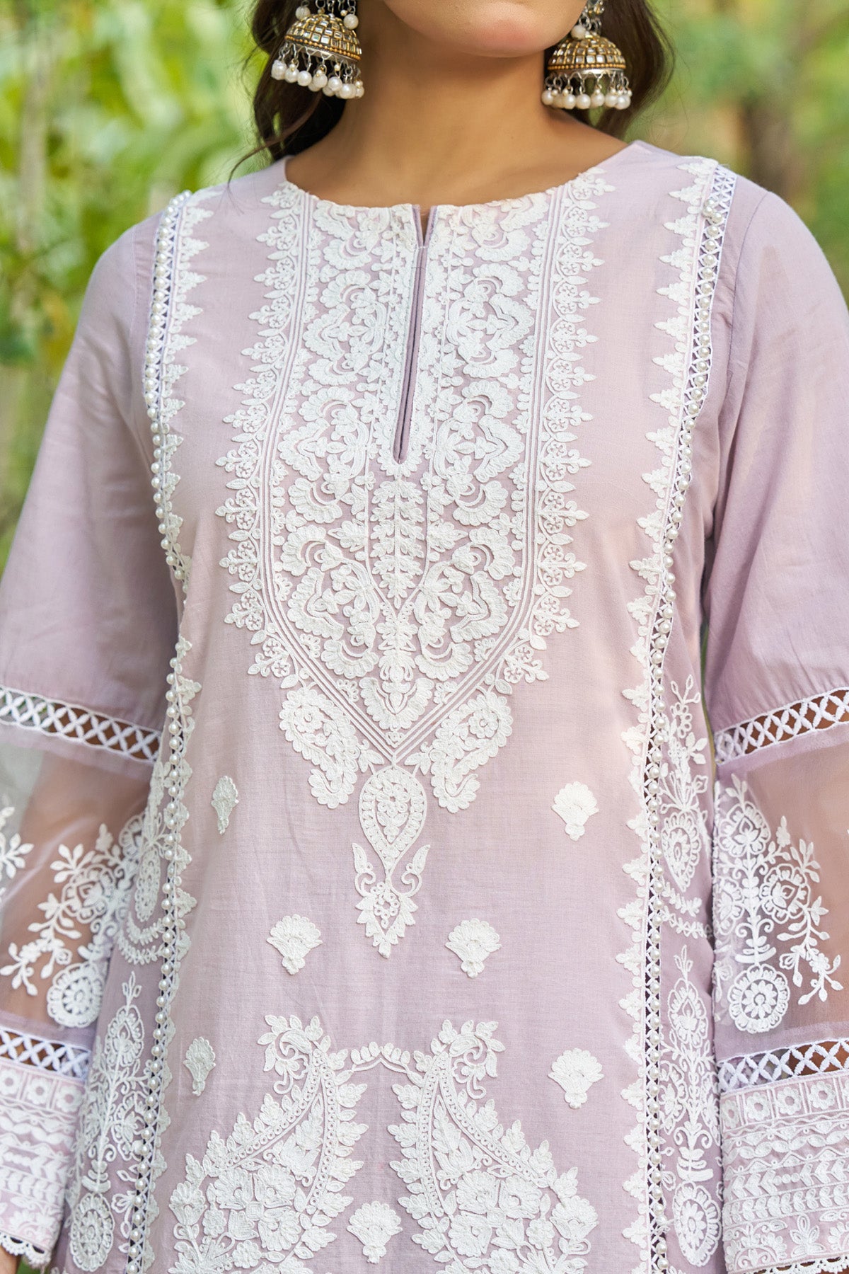 Pink cotton embroidered Farshi Suit Set With Dupatta