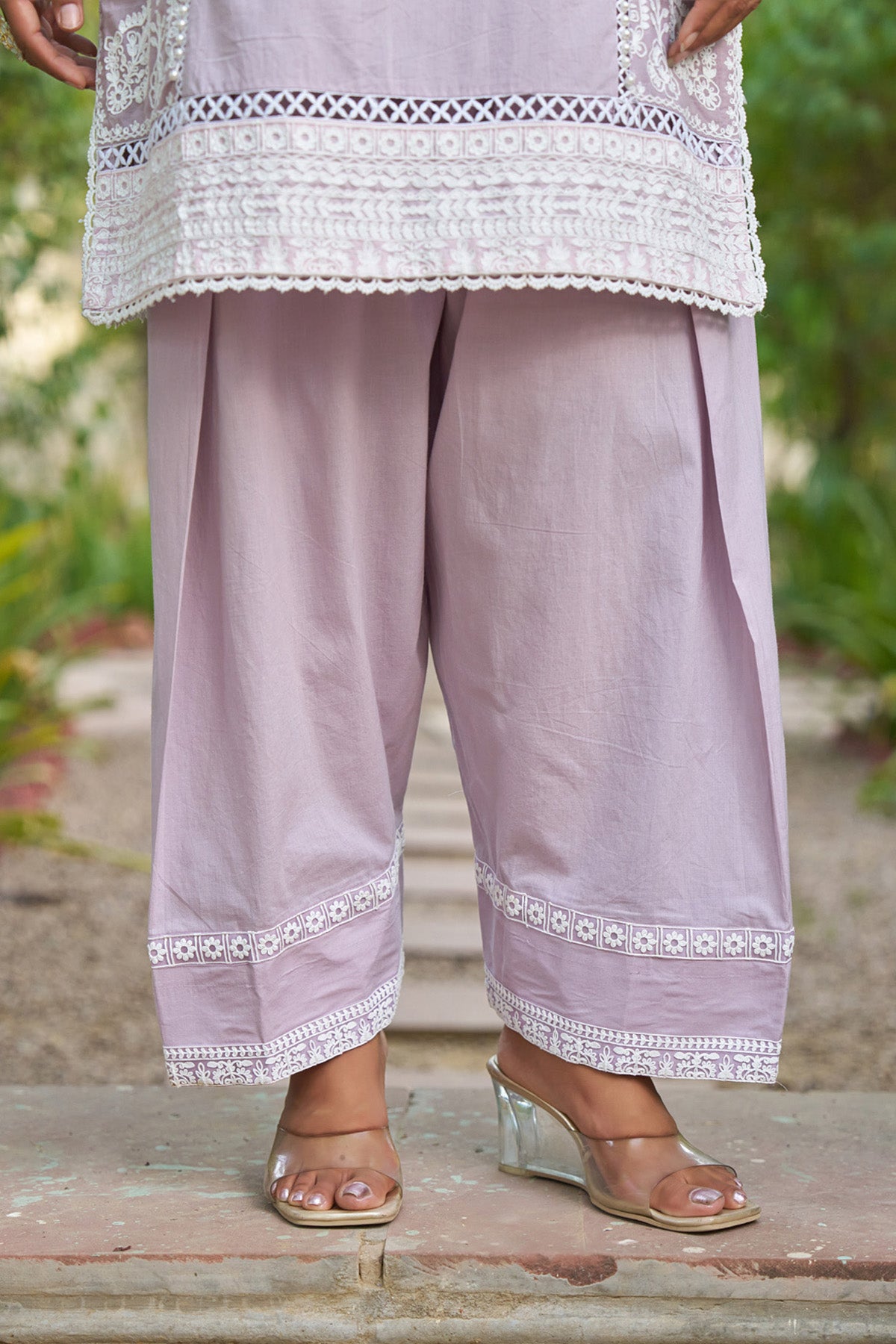 Pink cotton embroidered Farshi Suit Set With Dupatta