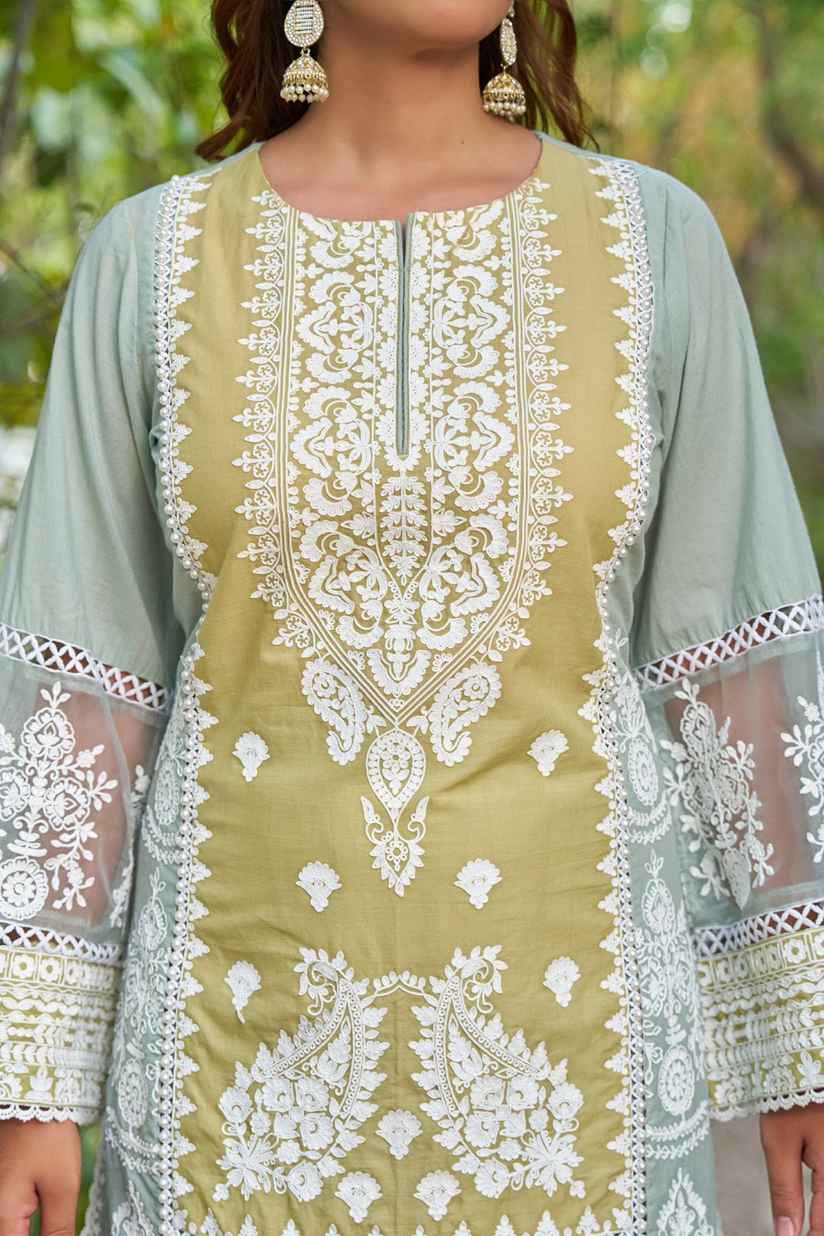 Mustard cotton embroidered Farshi Suit Set With Dupatta