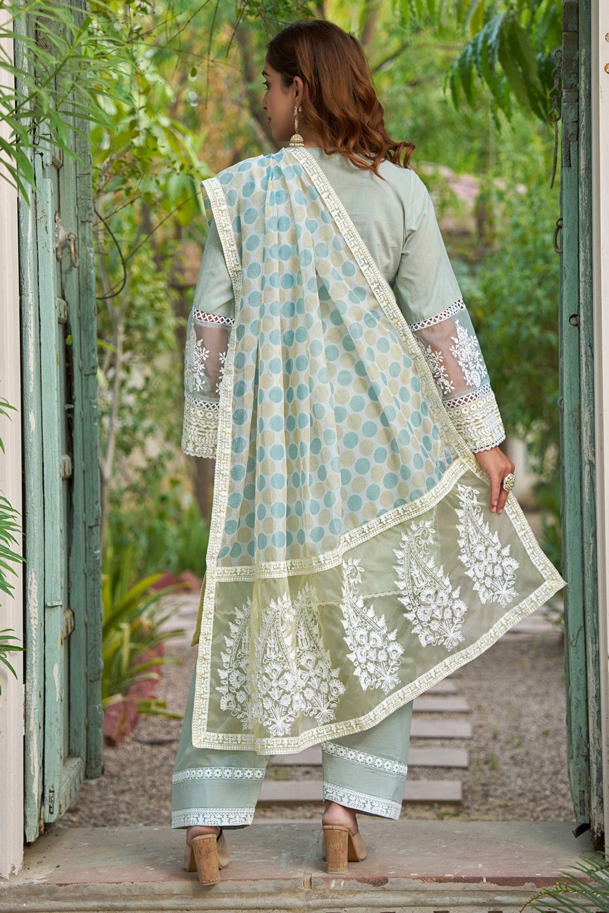 Mustard cotton embroidered Farshi Suit Set With Dupatta