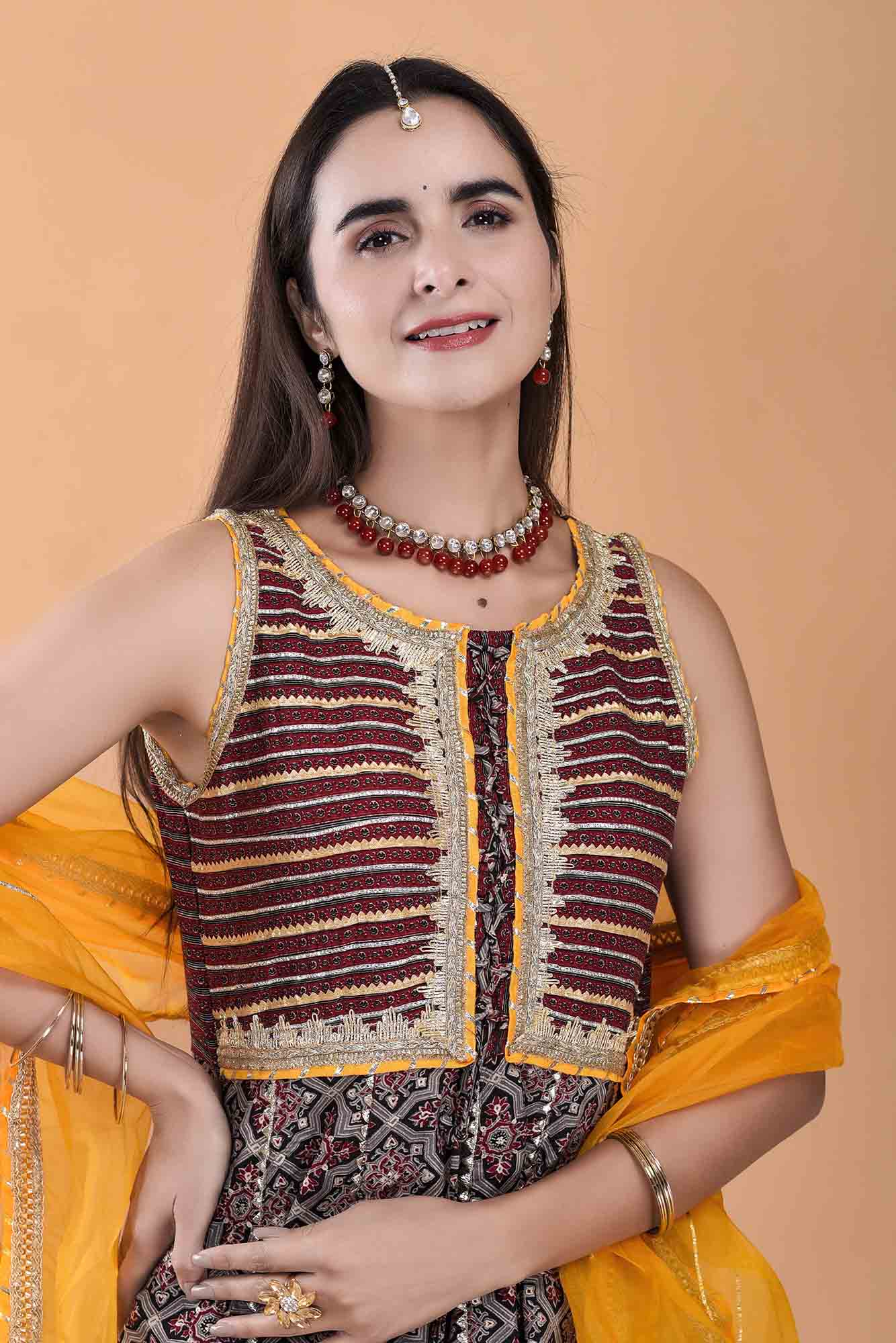 Mutlicolour Muslin Gotapatti Sharara Set With Potli Bag