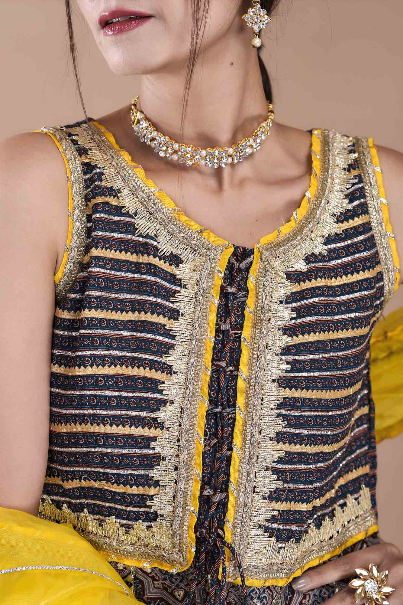 Grey Muslin Gotapatti Sharara Set With Potli Bag
