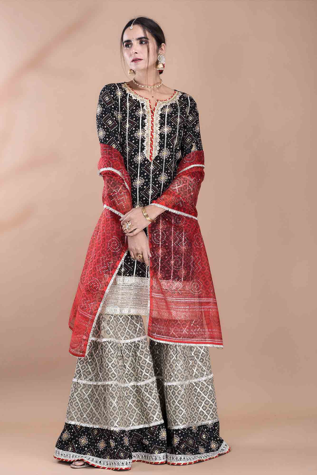 Black Rayon Gotapatti Sharara Set