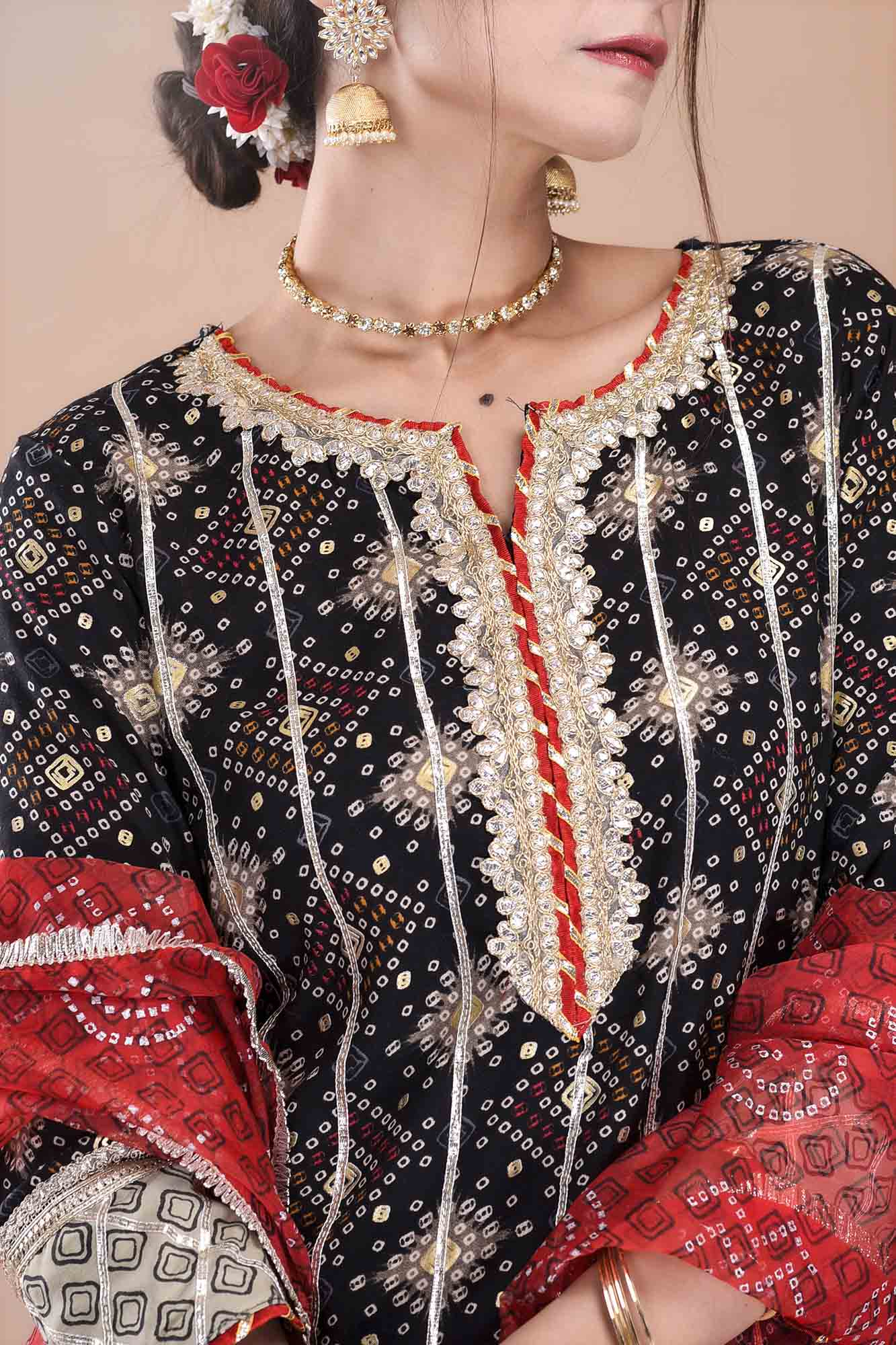 Black Rayon Gotapatti Sharara Set