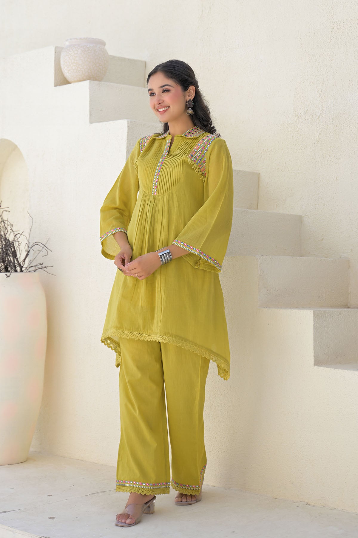 Mustard Cotton Embroidered Co-Ord Set