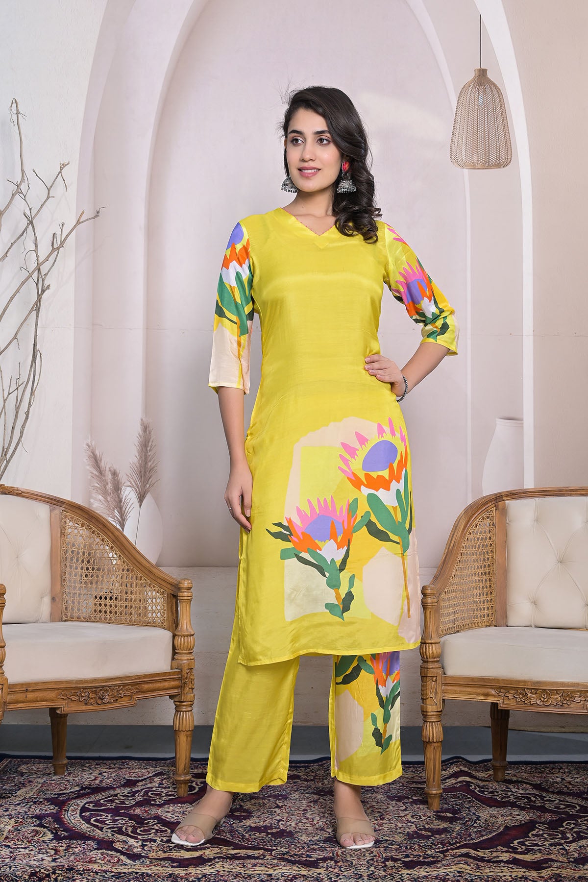 Yellow Floral Muslin Printed Co-ord Set
