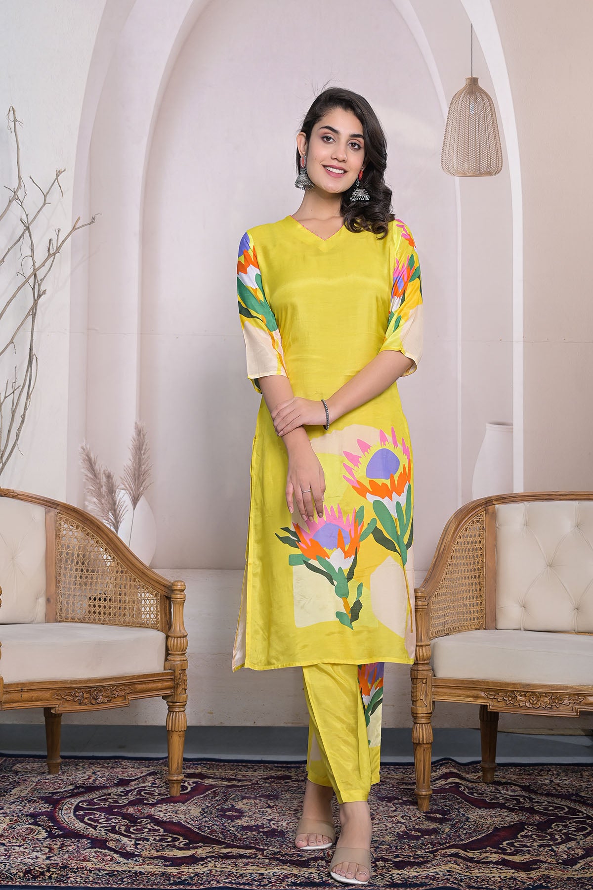 Yellow Floral Muslin Printed Co-ord Set