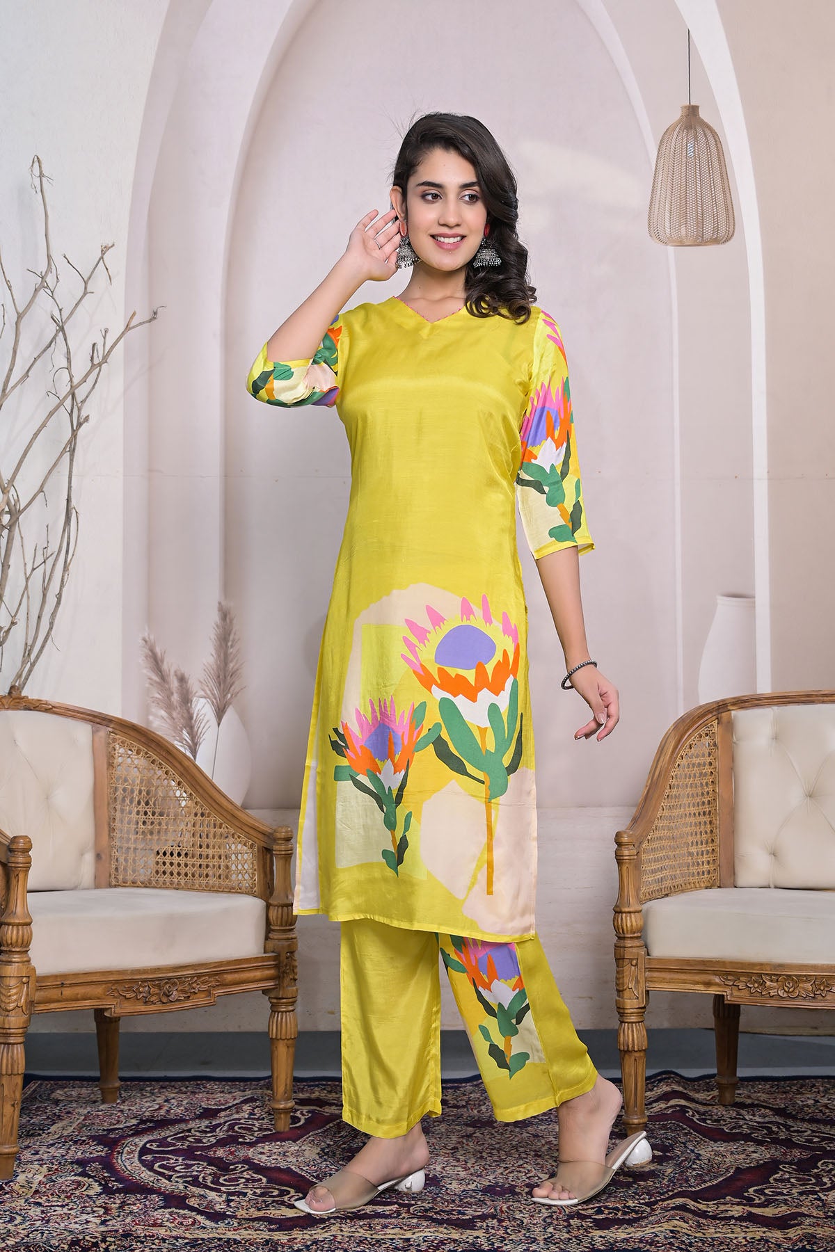 Yellow Floral Muslin Printed Co-ord Set