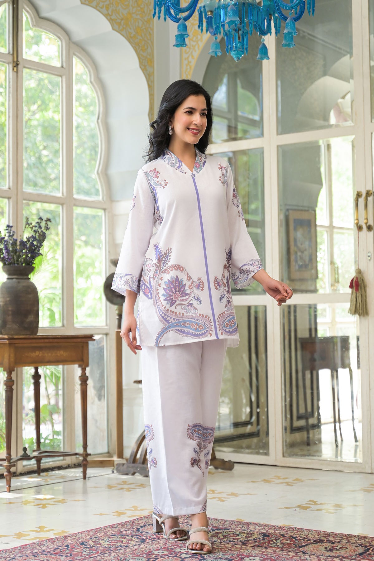 White Linen Printed Co-Ord Set