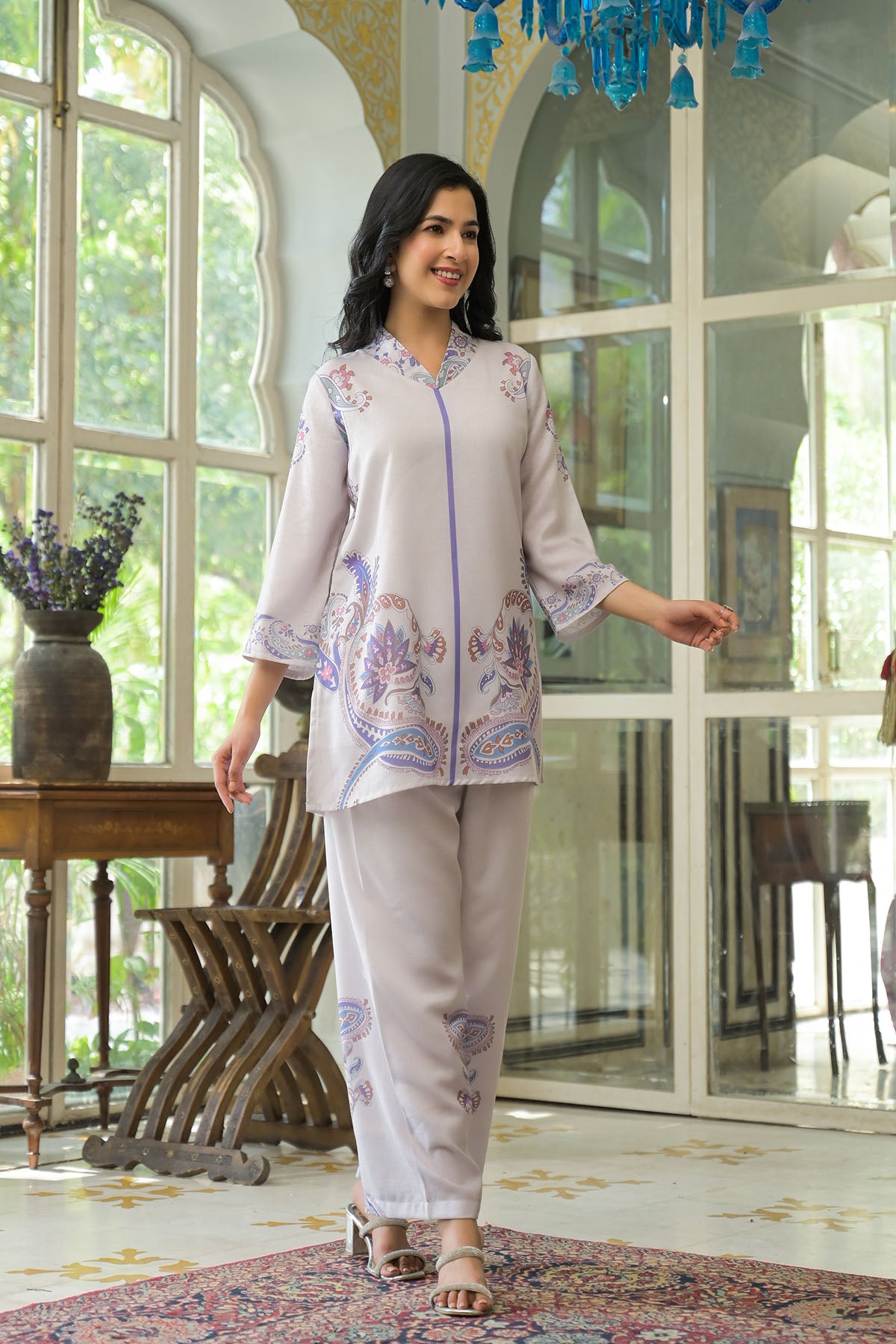 Grey Linen Printed Co-Ord Set