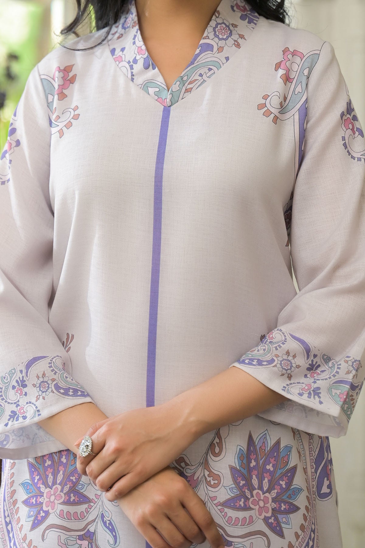 Grey Linen Printed Co-Ord Set