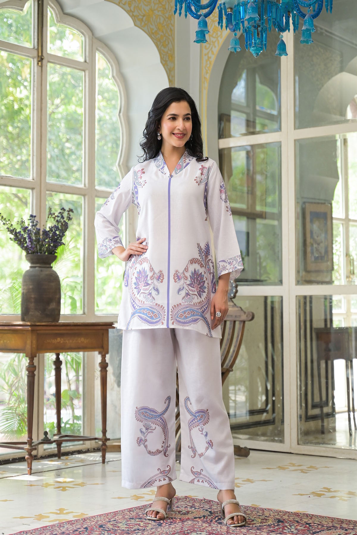 White Linen Printed Co-Ord Set
