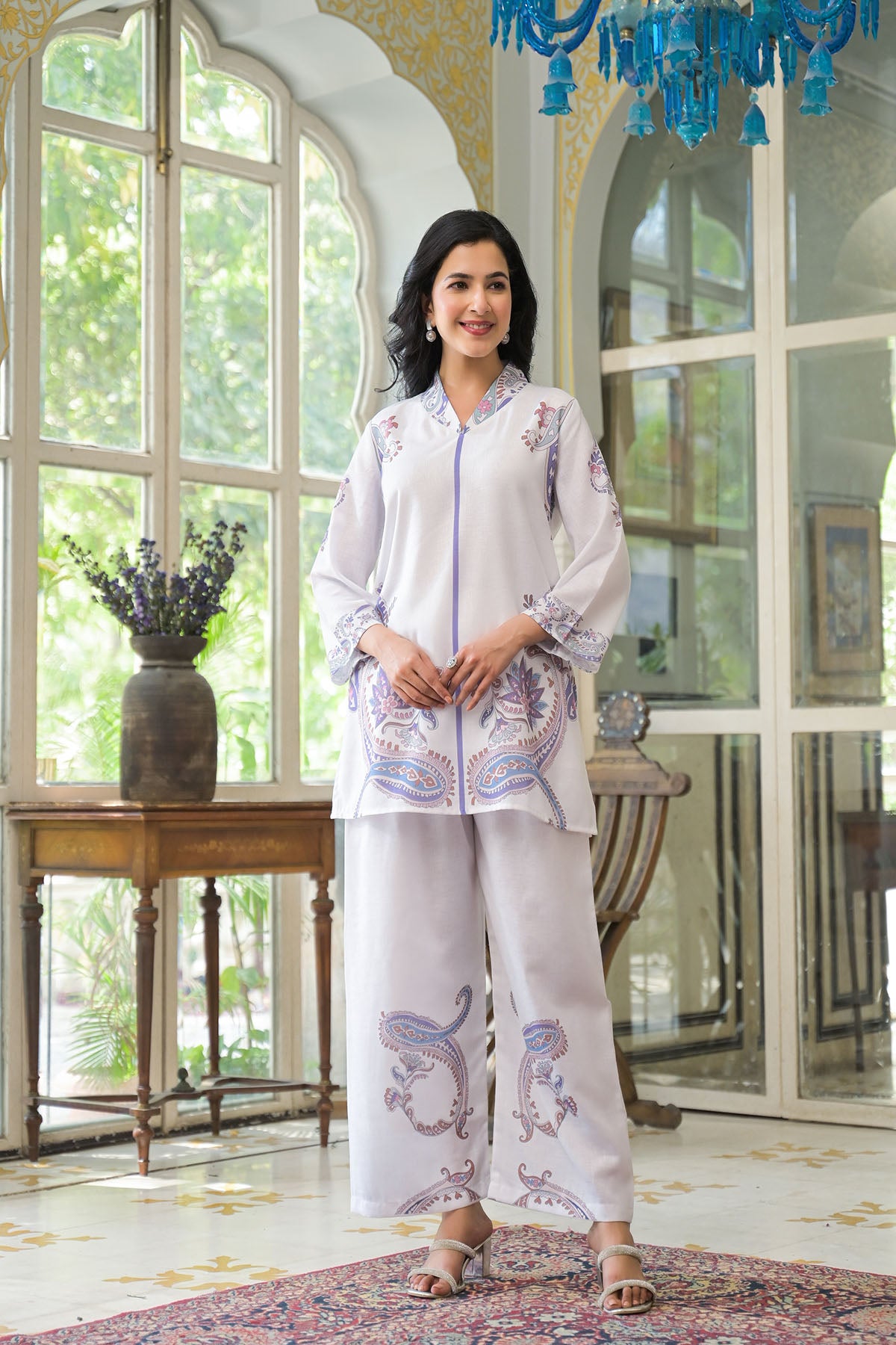 White Linen Printed Co-Ord Set