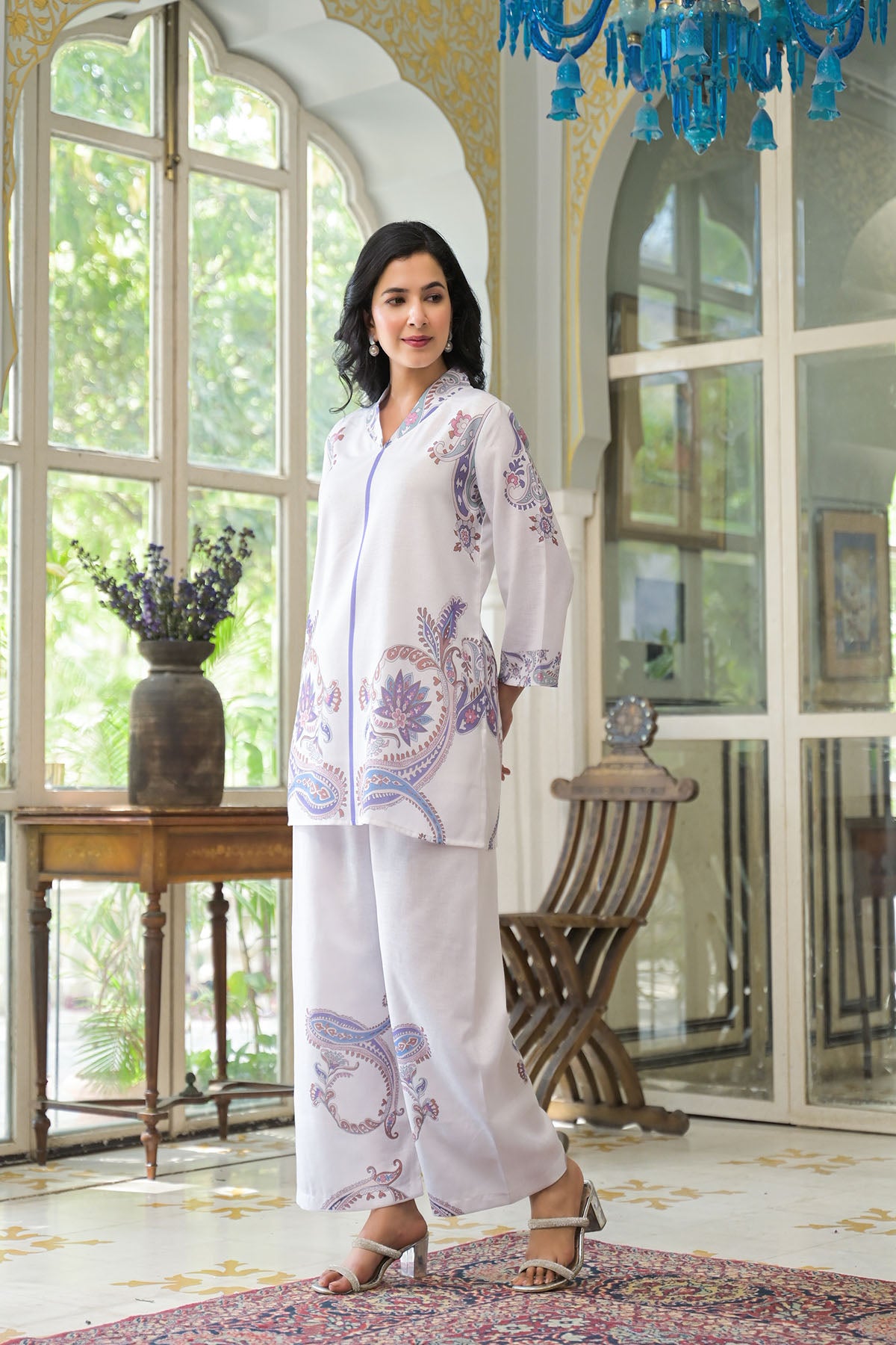 White Linen Printed Co-Ord Set