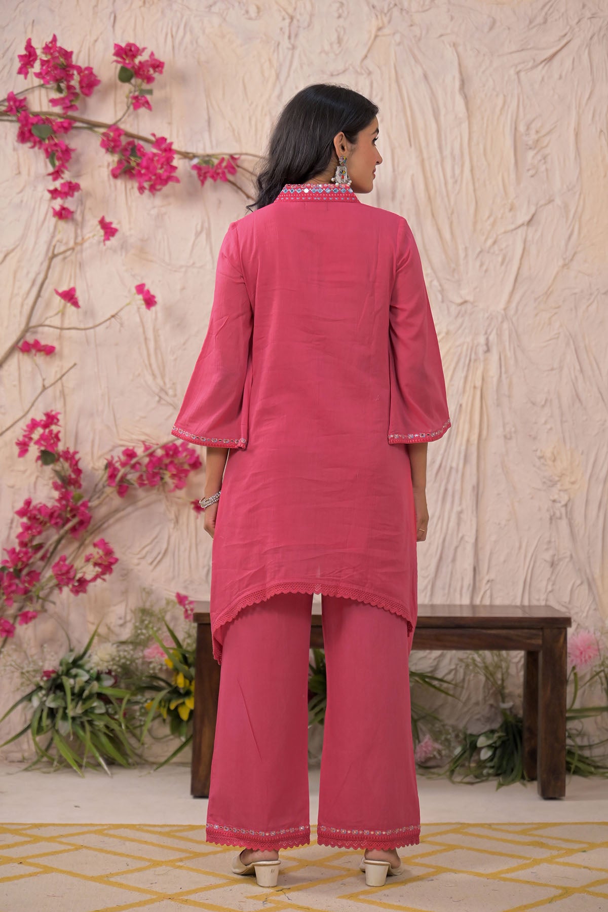 Pink Cotton Embroidered Co-Ord Set