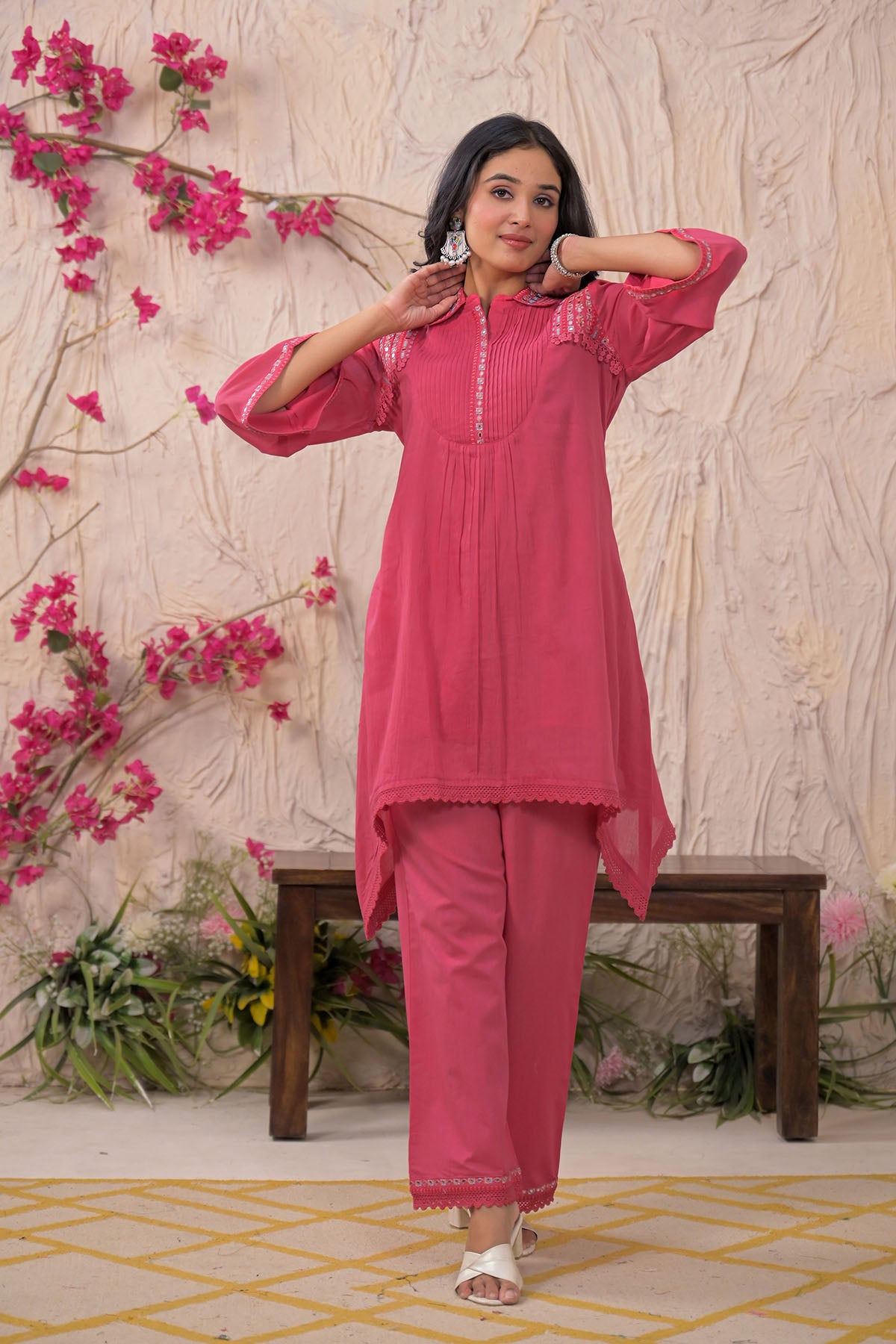 Pink Cotton Embroidered Co-Ord Set