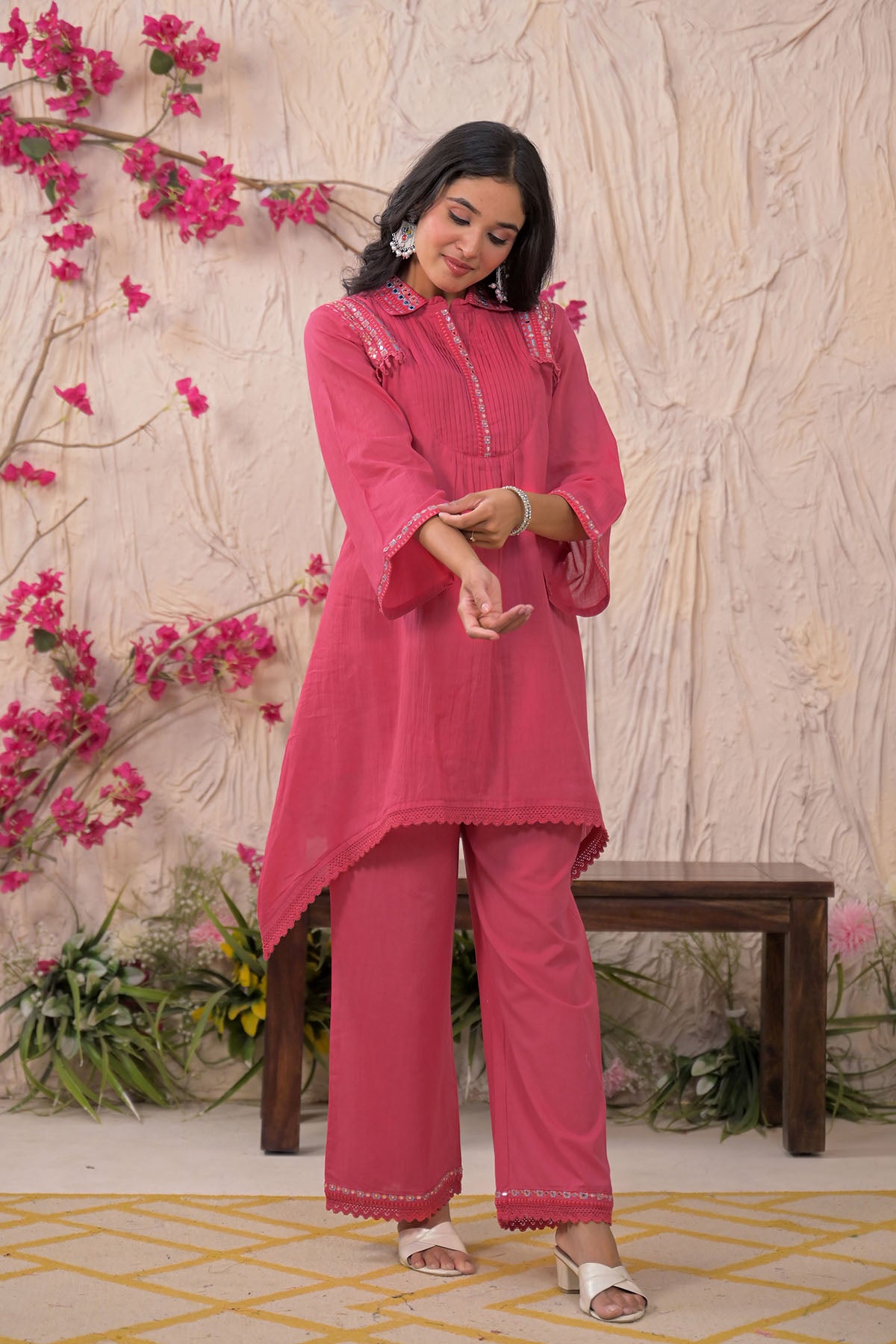Pink Cotton Embroidered Co-Ord Set