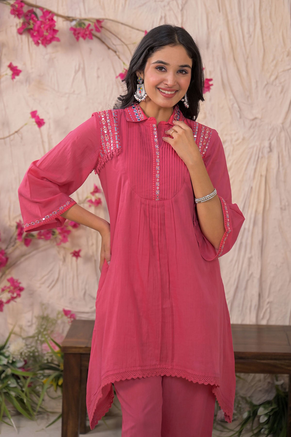 Pink Cotton Embroidered Co-Ord Set