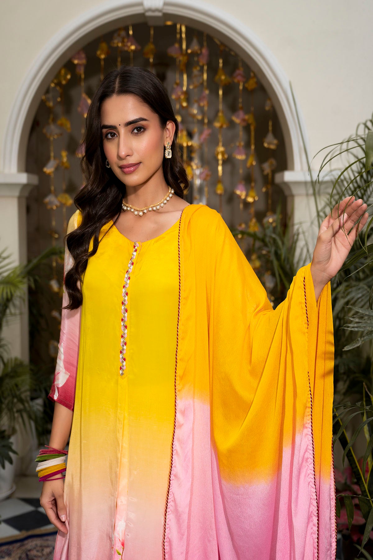 Yellow Multicolor Viscose Crepe Printed Co-ord Set