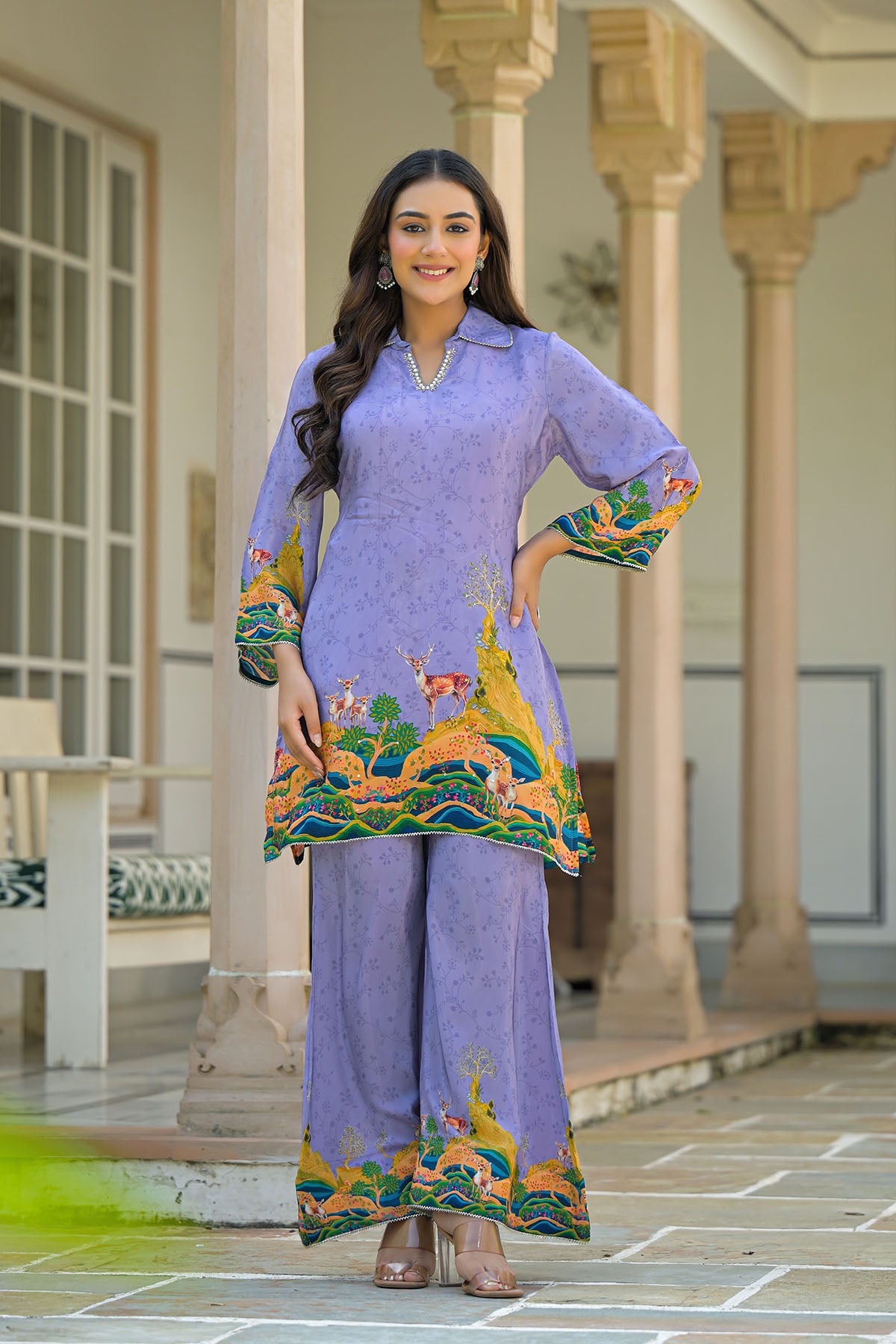 Purple Crepe Printed Co-Ord Set