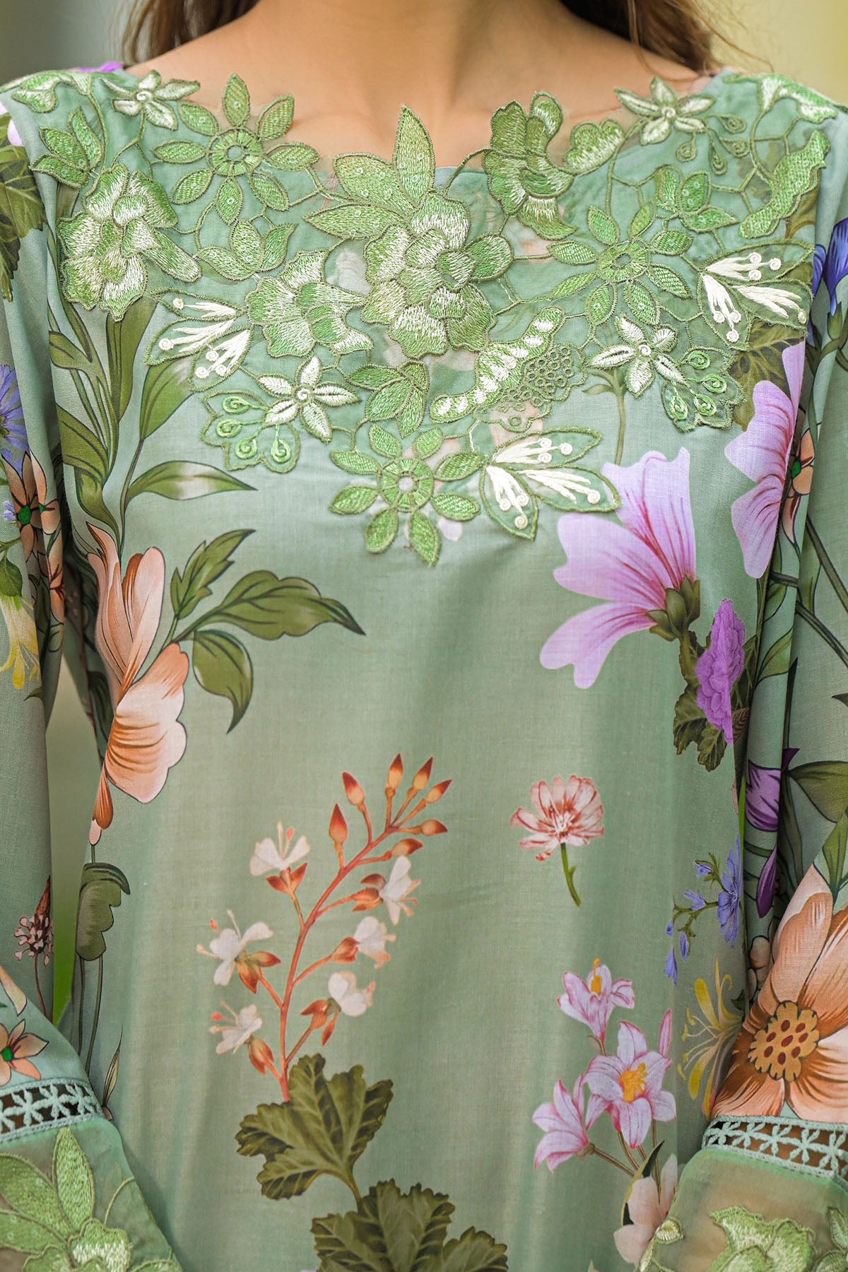 Green Solid Cotton Embroidered Farsi Salwar Set