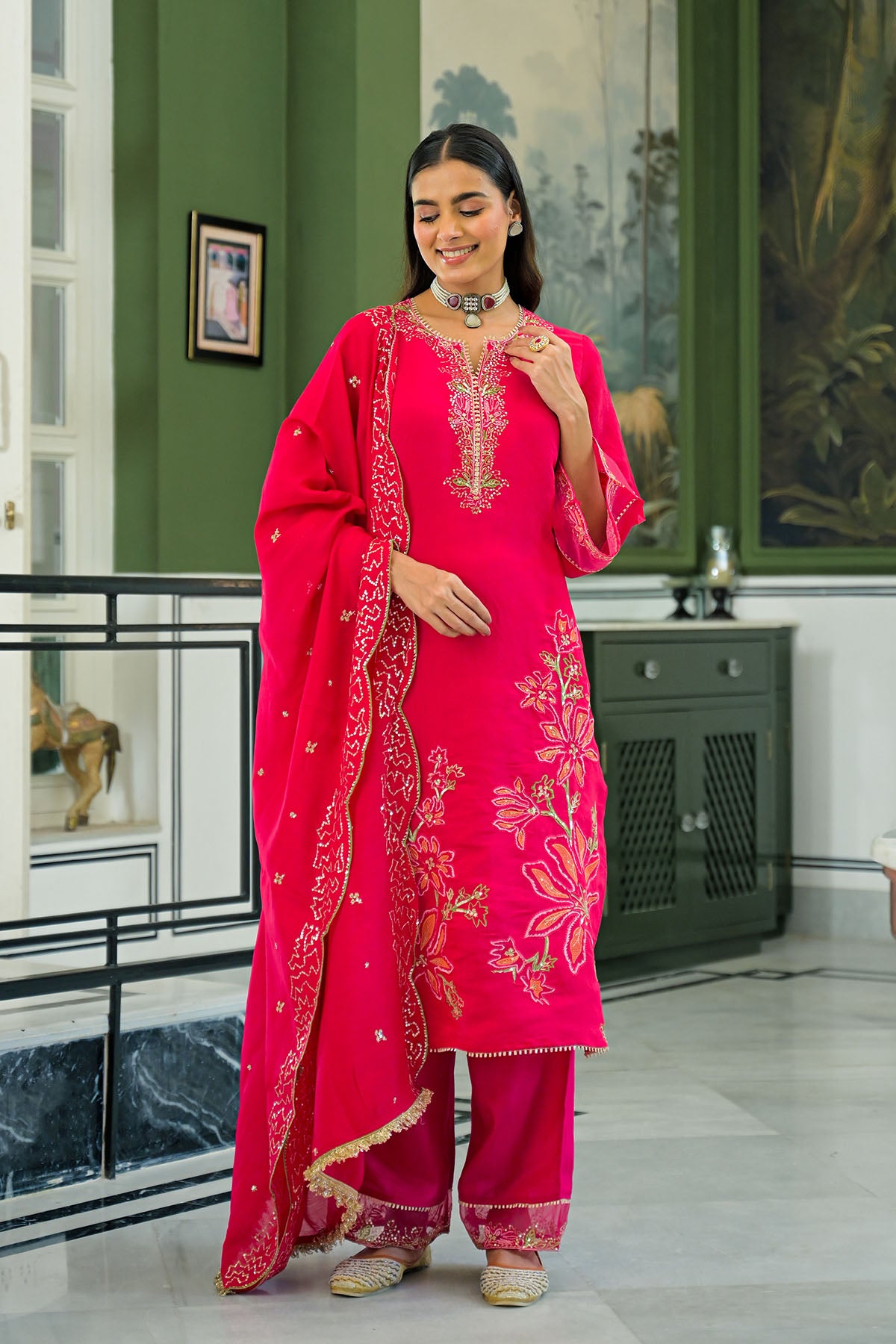 Pink Chanderi Embroidered Pakistani Suit