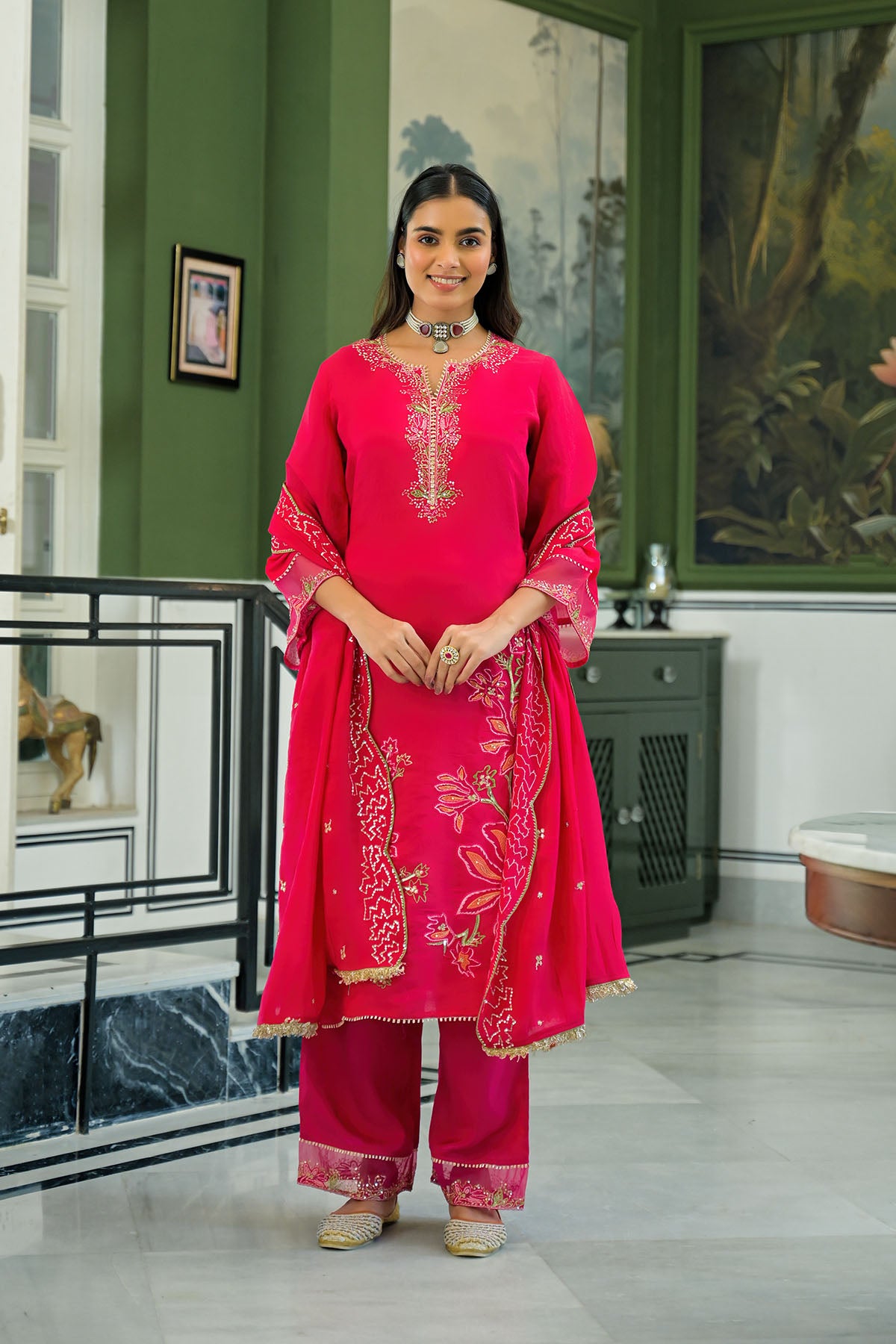 Pink Chanderi Embroidered Pakistani Suit