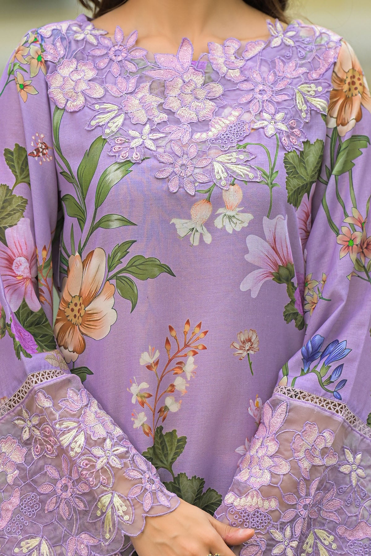 Lavender Solid Cotton Embroidered Farsi Salwar Set